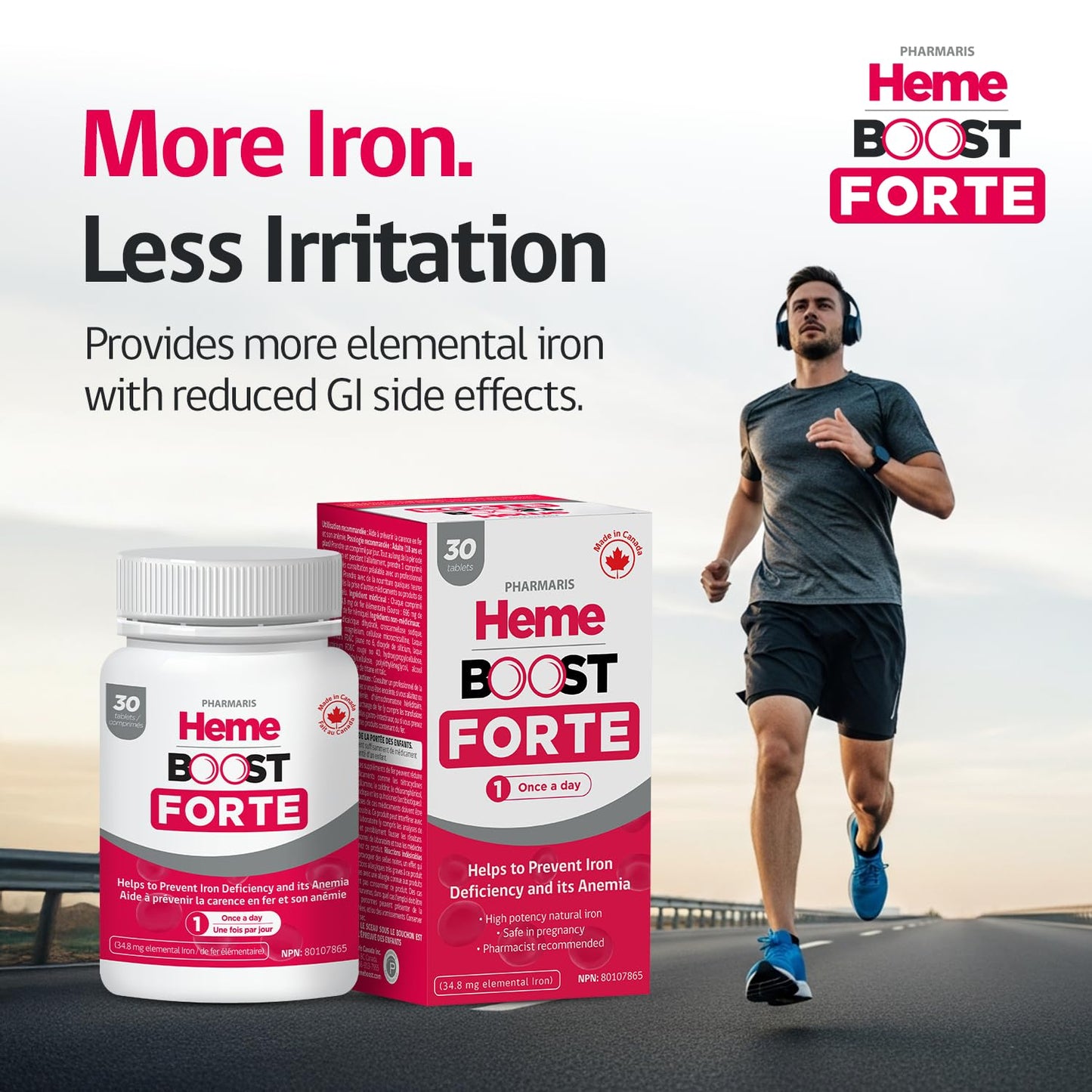 Hemeboost Forte 696 mg Heme Iron Supplements Polypeptide, (34.8 mg Elemental Iron), Prevents Iron Deficiency & Anemia, Better Absorption, Well-Tolerated Formula, Safe for Pregnancy, 30 Tablets 🍁 All In One Marketplace Canada