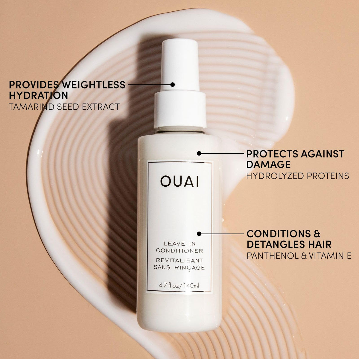 OUAI Leave In Conditioner & Heat Protectant for Hair - Prep Hair for Styling or Use as Detangling Spray to Fight Frizz & Flyaways - No Parabens, Sulfates or Phthalates (4.7 oz) 🍁 All In One Marketplace Canada