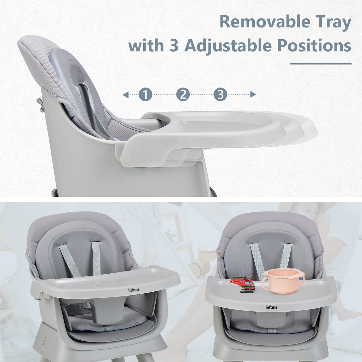 INFANS 8 in 1 Baby High Chair, Convertible Highchair for Babies and Toddlers, Infant Dining Booster Seat, Building Block Table, Kids Stool Table Chair Set with Removable Tray (Grey) 🍁 All In One Marketplace Canada