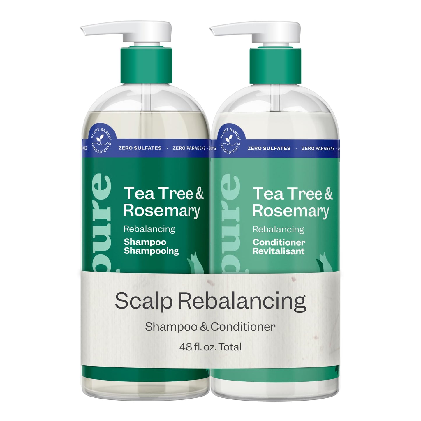 Renpure Tea Tree & Rosemary Shampoo & Conditioner Set, Plant Based - Refreshes & Rebalances Hair and Scalp - For Oily/Normal Hair - Tea Tree Leaf Oil, Rosemary Leaf Extract - 24 Fl Oz each, 2 Pack 🍁 All In One Marketplace Canada