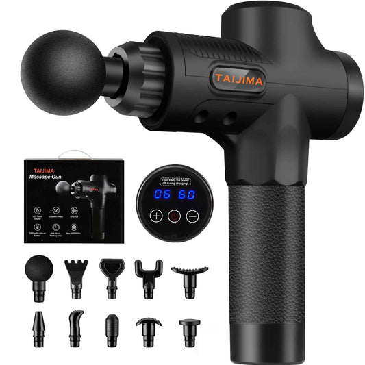 TAIJIMA Deep Tissue Massage Gun for Athletes - Handheld Muscle Massager with 10 Attachments, 30 Speed Levels, LCD Touch Screen, 2000mAh Battery, Low Noise, Portable Gift Box (Black) 🍁 All In One Marketplace Canada