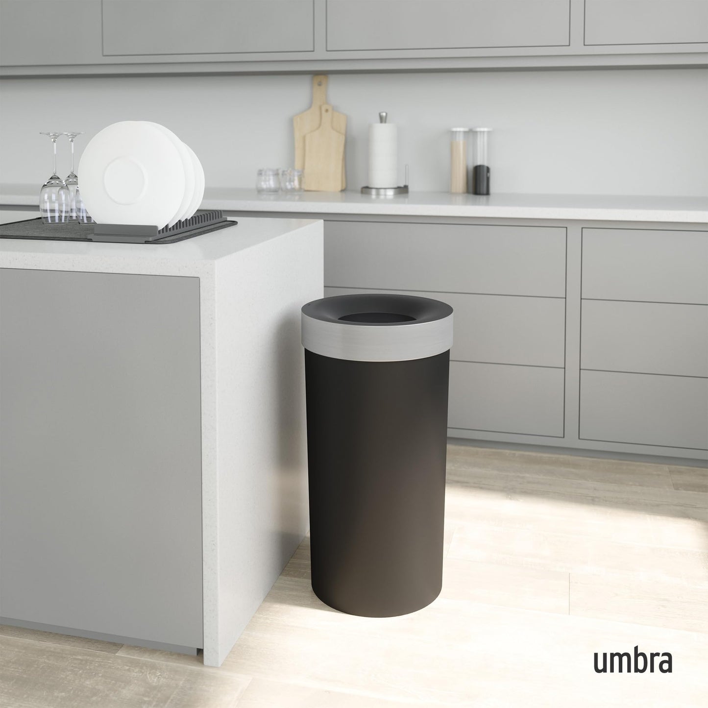 Umbra Vento Kitchen Trash Can – Large 16 Gal (62 L) Open Top Garbage Can for Home & Office – Modern Clean Design, Black/Nickel 🍁 All In One Marketplace Canada