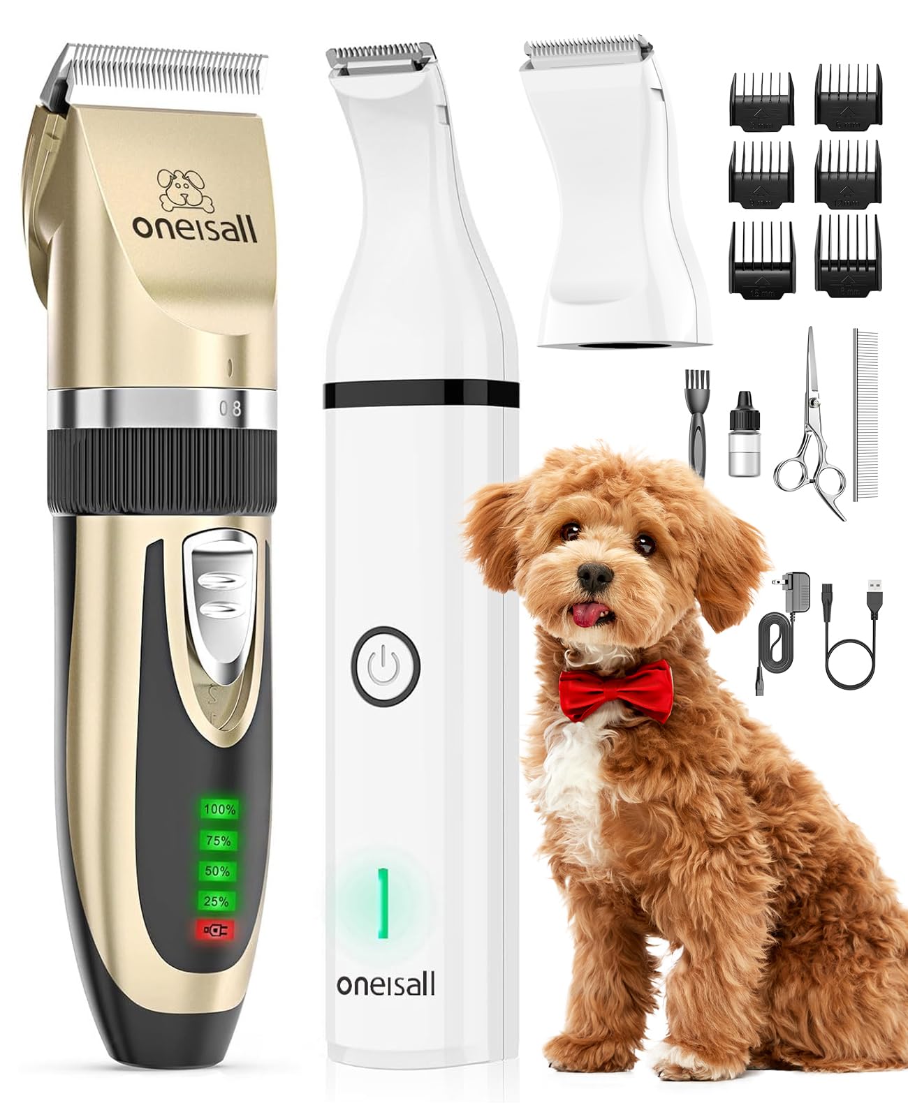 oneisall Dog Clippers and Paw Trimmer Kit 2 in 1 Low Noise Cordless Dog Clippers for Grooming Pet Hair Trimmers for Small and Large Dogs Cats Animals 🍁 All In One Marketplace Canada