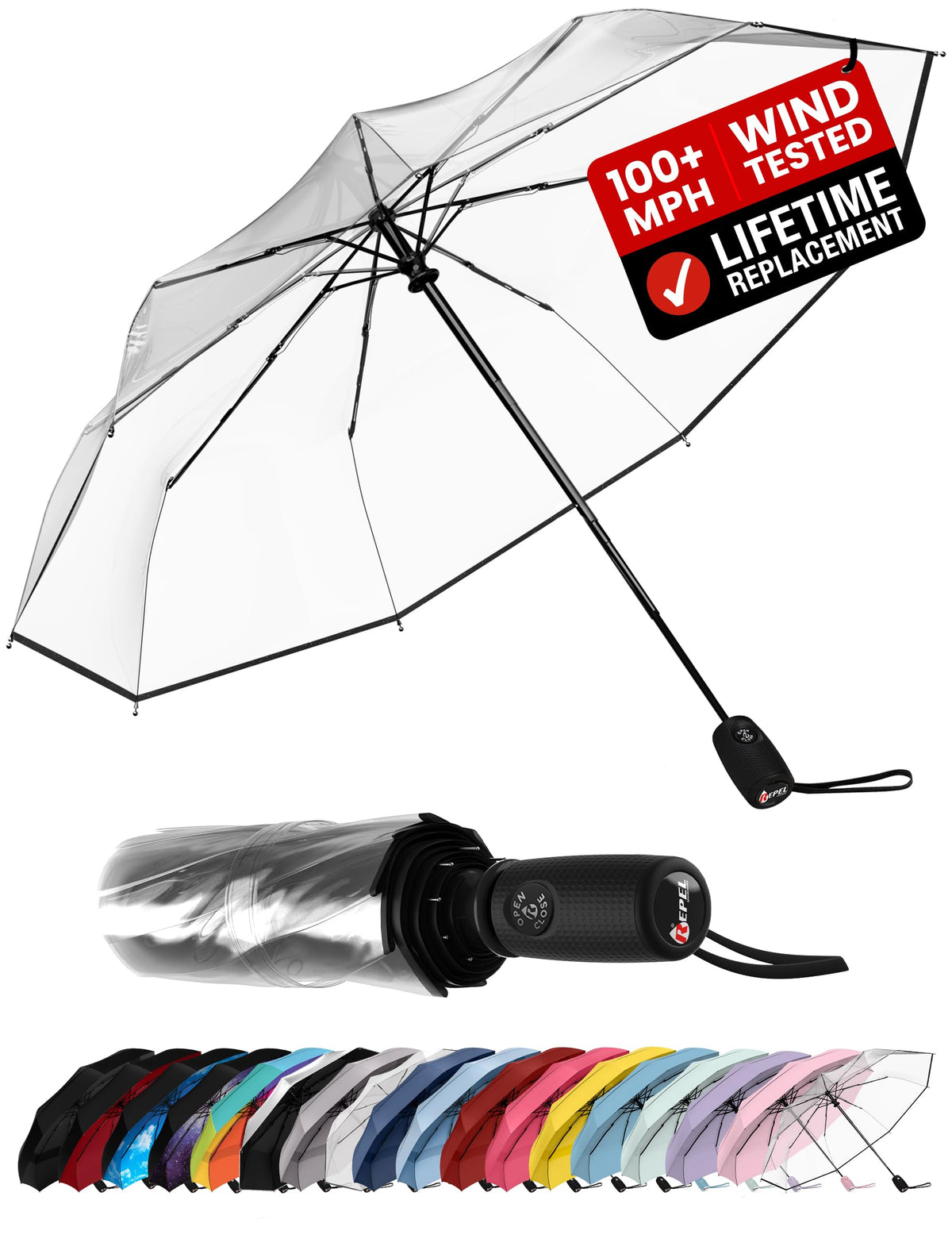 Repel Windproof Travel Umbrella - Compact & Withstands Winds up to 100MPH, Strongest Premium Auto Folding Umbrella for Rain and Sun - Durable, Light & Portable for Women & Men, Fits Backpack & Cars 🍁 All In One Marketplace Canada
