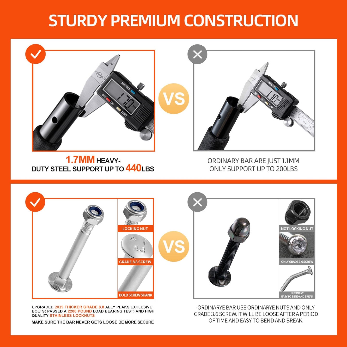 ALLY PEAKS Pull Up Bar Thickened Steel Pipe Super Heavy Duty Steel Frame Upper Workout Bar| Multi-Grip Strength for Doorway | Indoor Chin-Up Bar Fitness Trainer for Home Gym Portable (silver2) 🍁 All In One Marketplace Canada