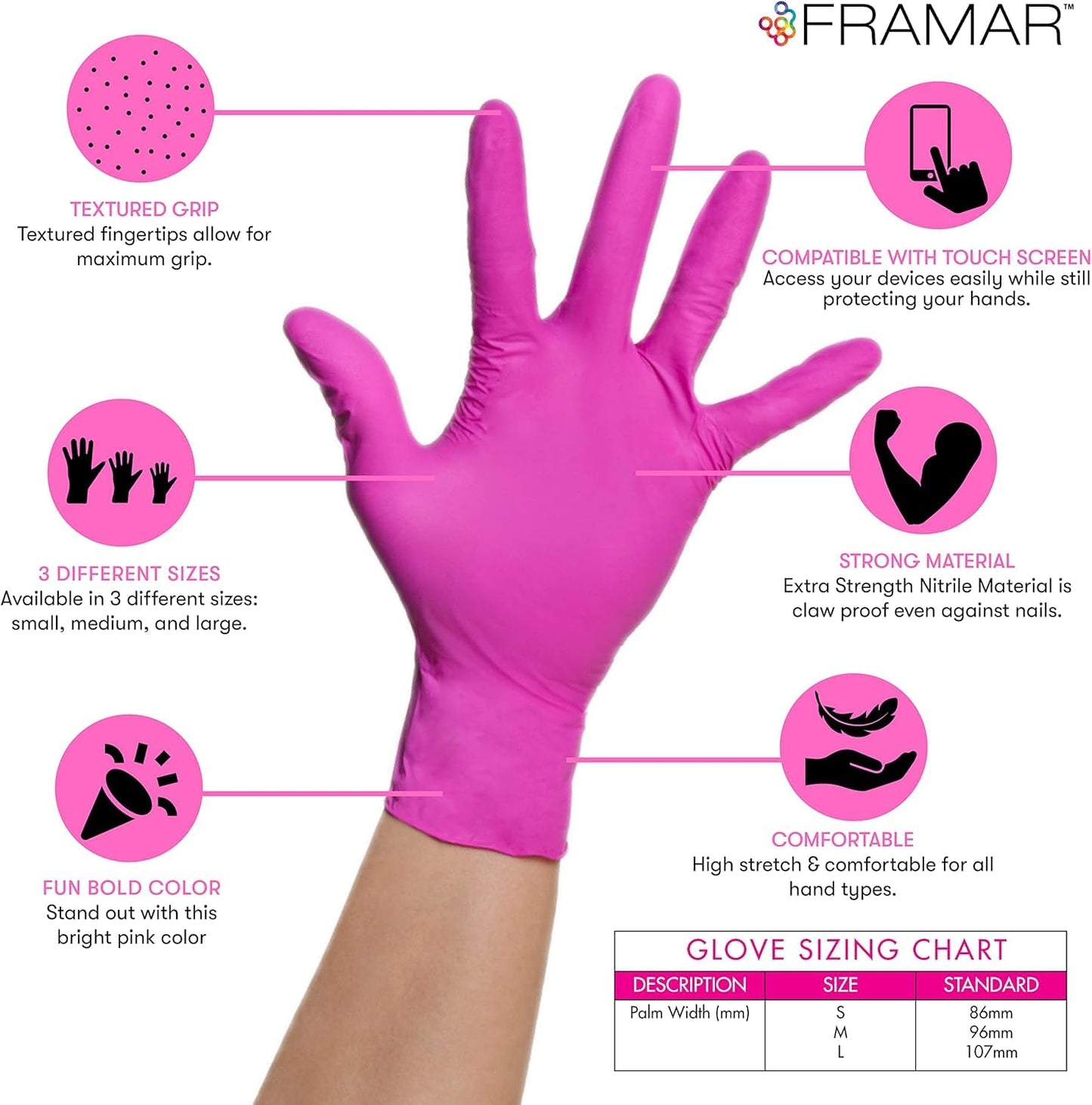 FRAMAR Pink Nitrile Gloves Small – Disposable Gloves Small, Cleaning Gloves, Plastic Gloves Disposable Food Safe, Latex Free Gloves, Gants Nitrile, Gants Jetables, Rubber Gloves 🍁 All In One Marketplace Canada