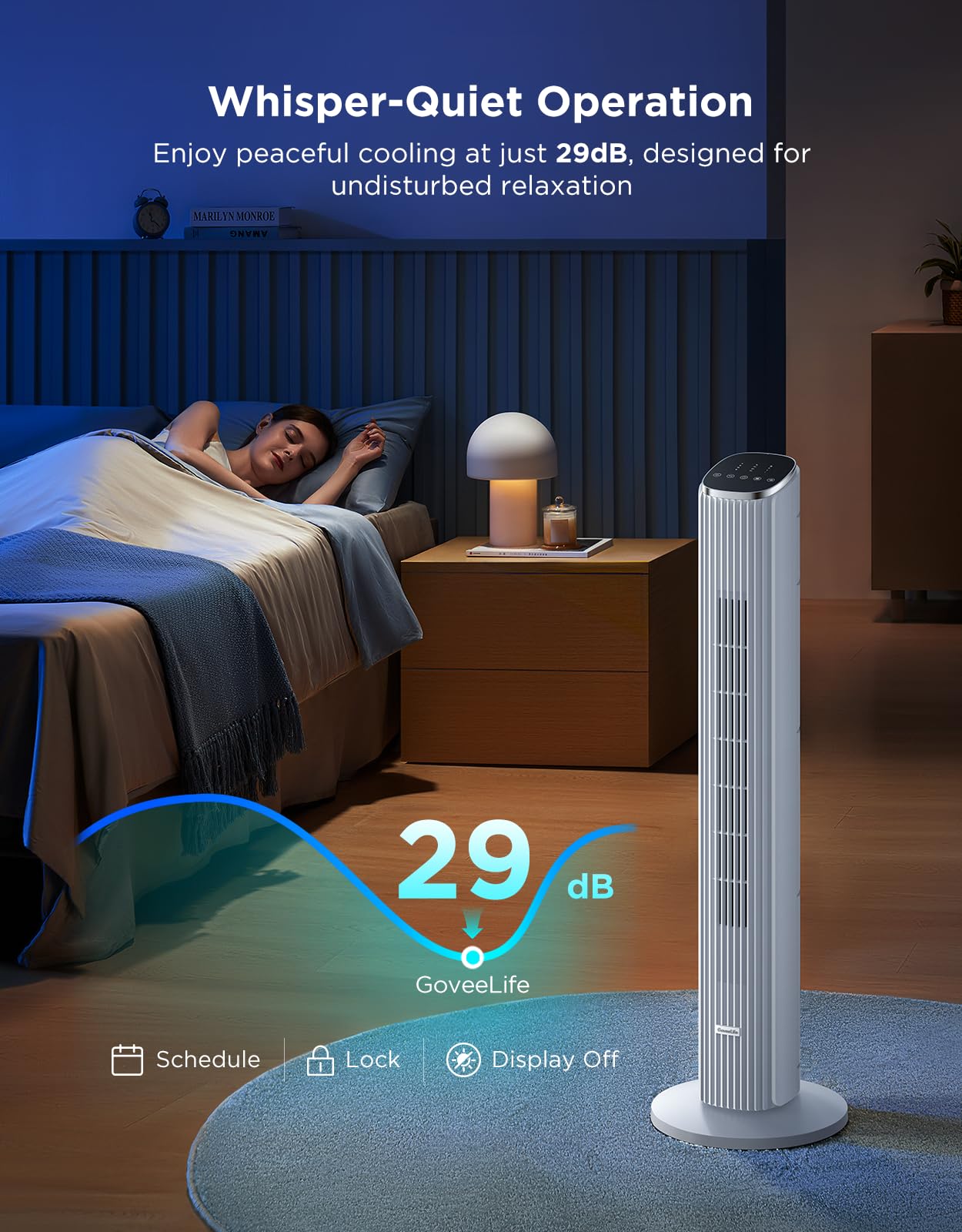 GoveeLife White Tower Fan for Bedroom, 36" Smart Floor Fan with App/Voice Control, Temperature Sensor, 5 Modes 8 Speeds(25ft/s), 29dB Quiet Oscillating Fan for Office, 24H Timer, Auto Cooling 🍁 All In One Marketplace Canada