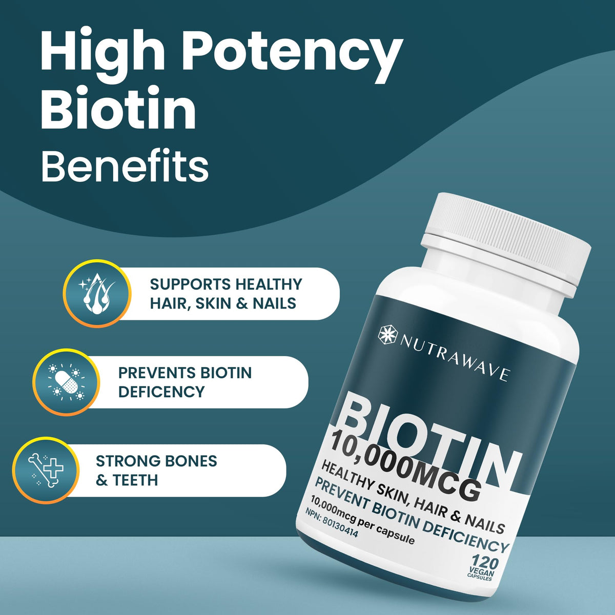 Nutrawave Extra Strength Biotin 10000mcg – Biotin for Hair Growth, Lush Hair, Glowing Skin & Strong Nails, Ideal for Women & Men, Non-GMO, Vegan, Gluten-Free. 120 Capsules 🍁 All In One Marketplace Canada