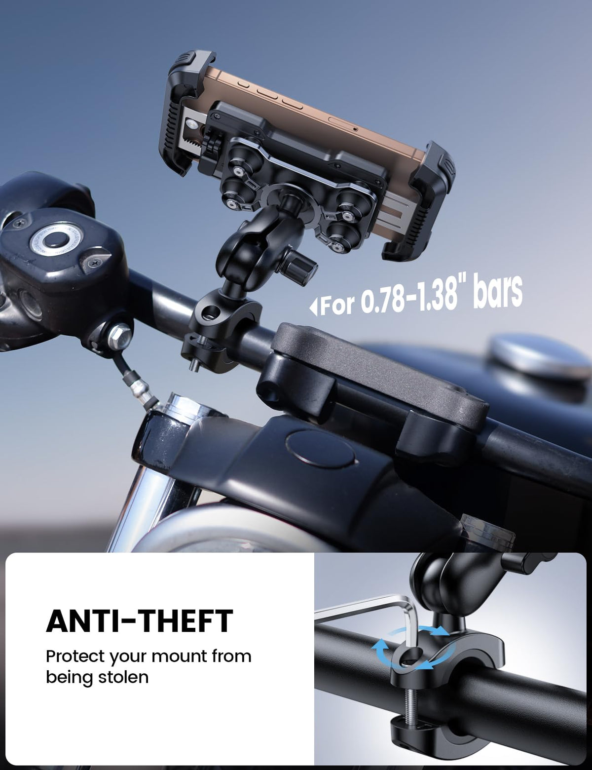 Lamicall Motorcycle Phone Mount Holder - [Dual Vibration Dampener] [720° Adjustment Arm] Motorcycle Cell Phone Holder, Bike Handlebar Phone Mount for iPhone 17 Pro/Air/16/15/14 Pro Max, 4.7-6.7" Phone 🍁 All In One Marketplace Canada