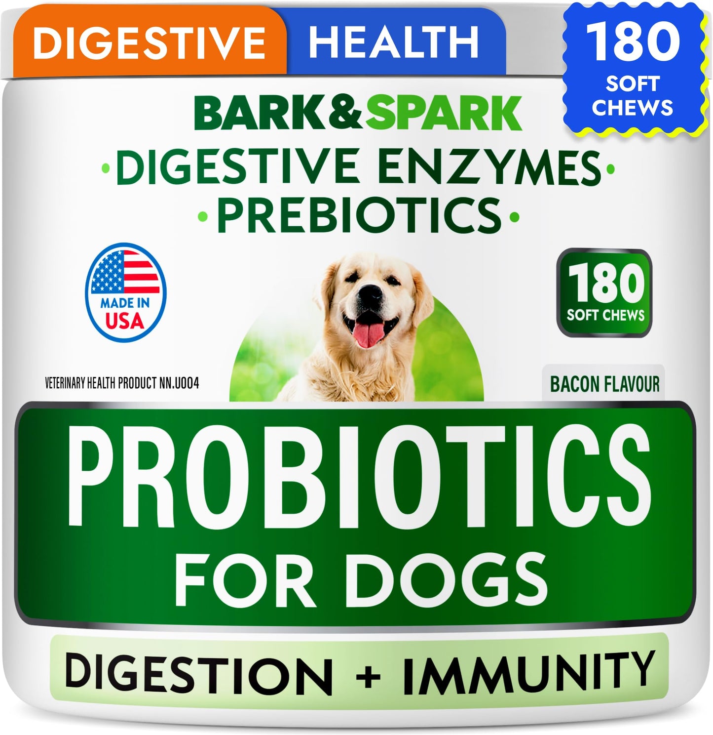 Probiotics for Dogs - Gas, Diarrhea, Allergy, Constipation, Upset Stomach Relief, w/Digestive Enzymes + Prebiotics - Chewable Supplement - Improve Digestion, Immunity - Dog Probiotics Chews - 180Ct 🍁 All In One Marketplace Canada