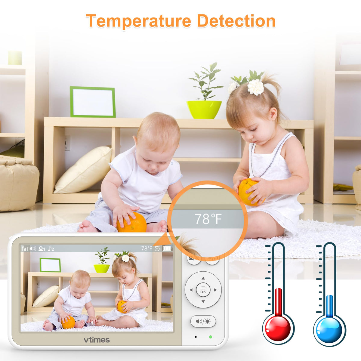 VTimes Baby Monitor No WiFi, 5" Screen Video Baby Monitor with 32Hr Battery, Pan-Tilt-Zoom Camera, VOX Mode, Two-Way Audio, Night Vision, Temperature Display, Lullabies, 1000ft Long Range 🍁 All In One Marketplace Canada