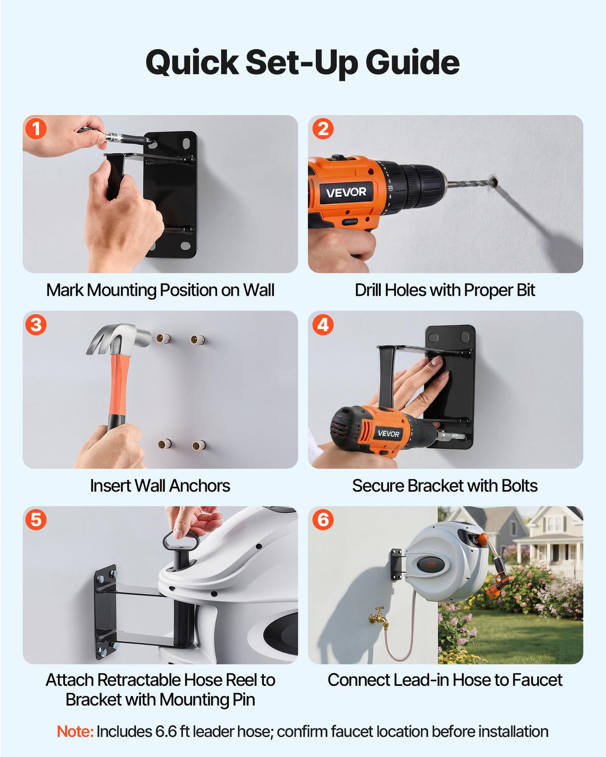 VEVOR Retractable Hose Reel, 100 ft x 1/2 inch, 180° Swivel Bracket Wall-Mounted, Garden Water Hose Reel with 9-Pattern Nozzle, Automatic Rewind, Lock at Any Length, and Slow Return System 🍁 All In One Marketplace Canada