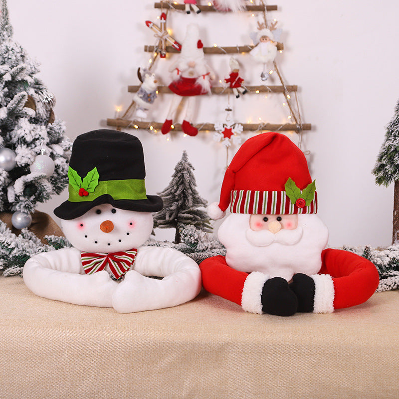Plush Santa Claus & Snowman Tree Hugger Ornament, Christmas Tree Top Hugger Decor, Cloth Holiday Figurine