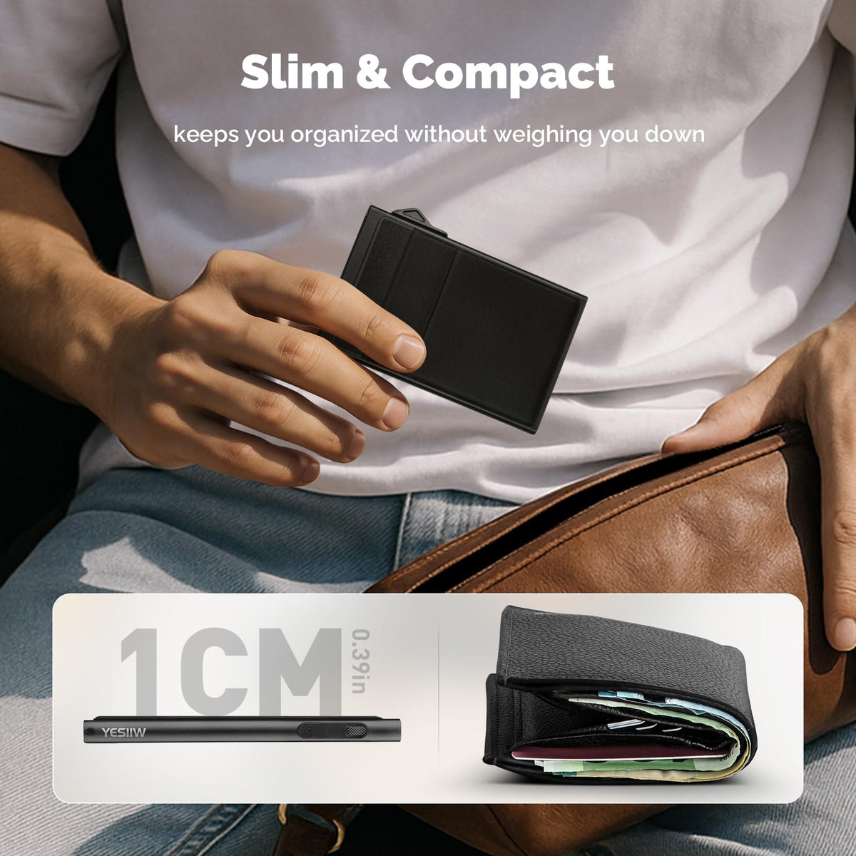YESIIW Minimalist Pop up Card Holder Wallet for Men RFID Blocking | Slim Business Credit Card Wallet with Money Pocket | Aluminum Metal Bank Card Case for Notes and Coins and Debit Cards | Black 🍁 All In One Marketplace Canada