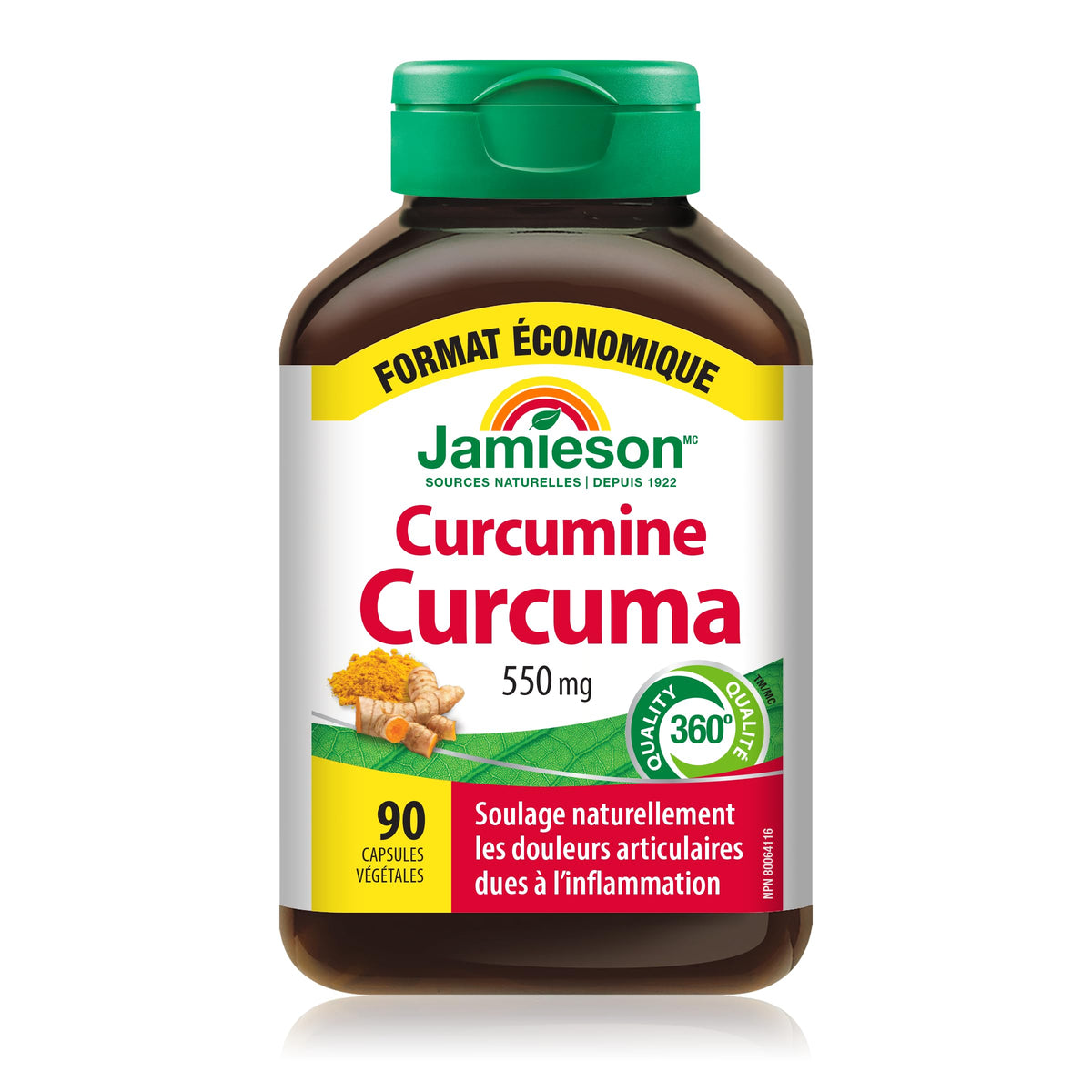 Jamieson Curcumin Turmeric 550 mg, Provides Natural Joint Pain Relief, Supports Inflammation, and Helps with Digestion. NON-GMO, Gluten-Free, 90 Vegetarian Capsules, Proudly Canadian 🍁 All In One Marketplace Canada