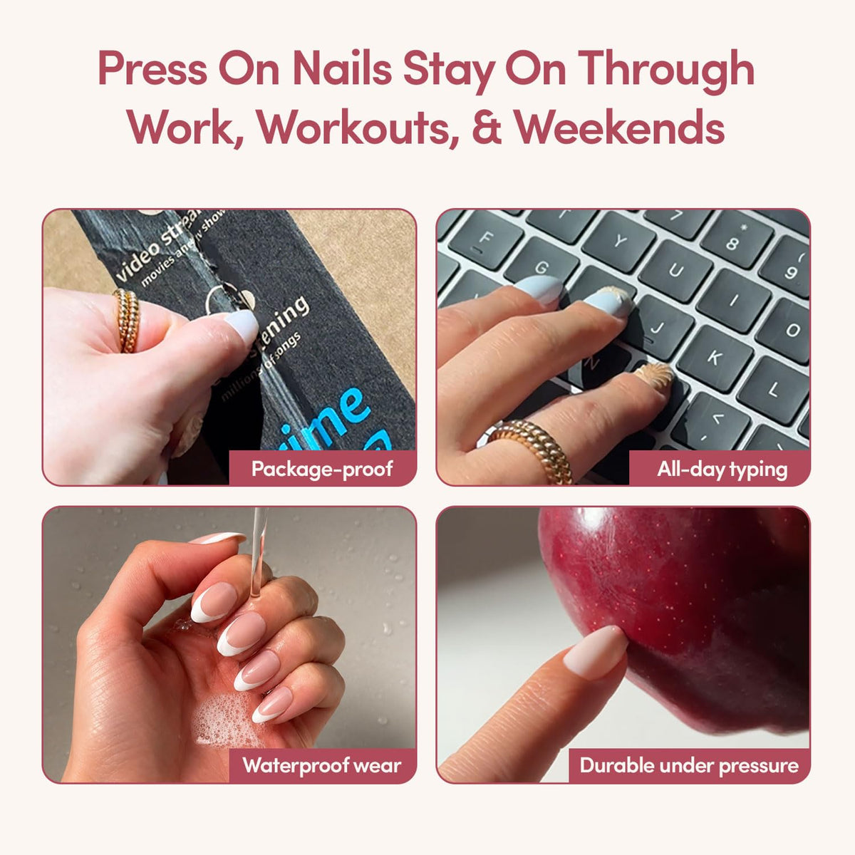 Glamnetic Press On Nails - Ma Damn | French Tip Nails, UV Finish Short Pointed Almond Shape, Reusable Semi-Transparent Nails in 12 Sizes - 24 Nail Kit with Glue 🍁 All In One Marketplace Canada