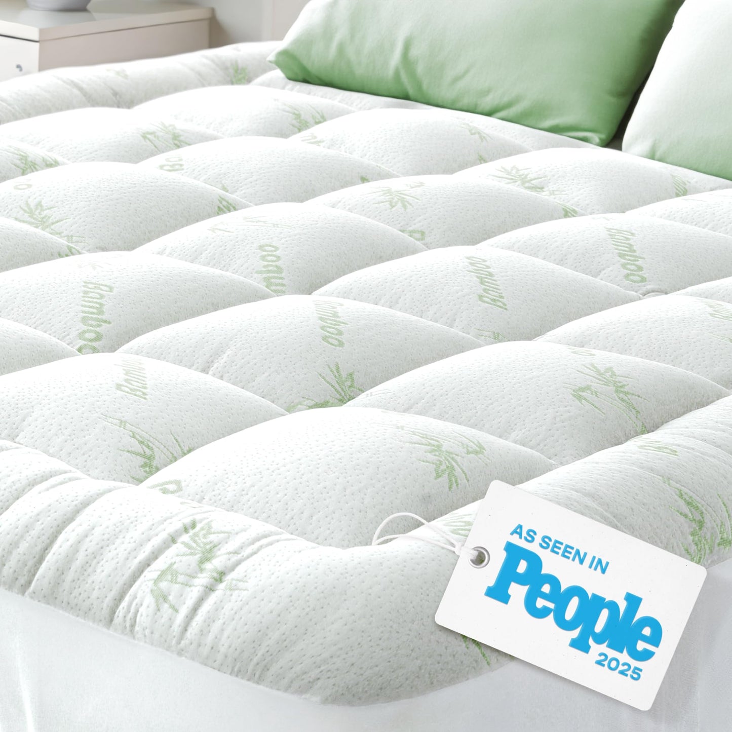 Bamboo Mattress Topper Queen RV Size - Thick Cooling Breathable Pillow Top Mattress Pad for Back Pain Relief - Deep Pocket Topper Fits 8-20 Inches (60x75 Inches, Green) 🍁 All In One Marketplace Canada