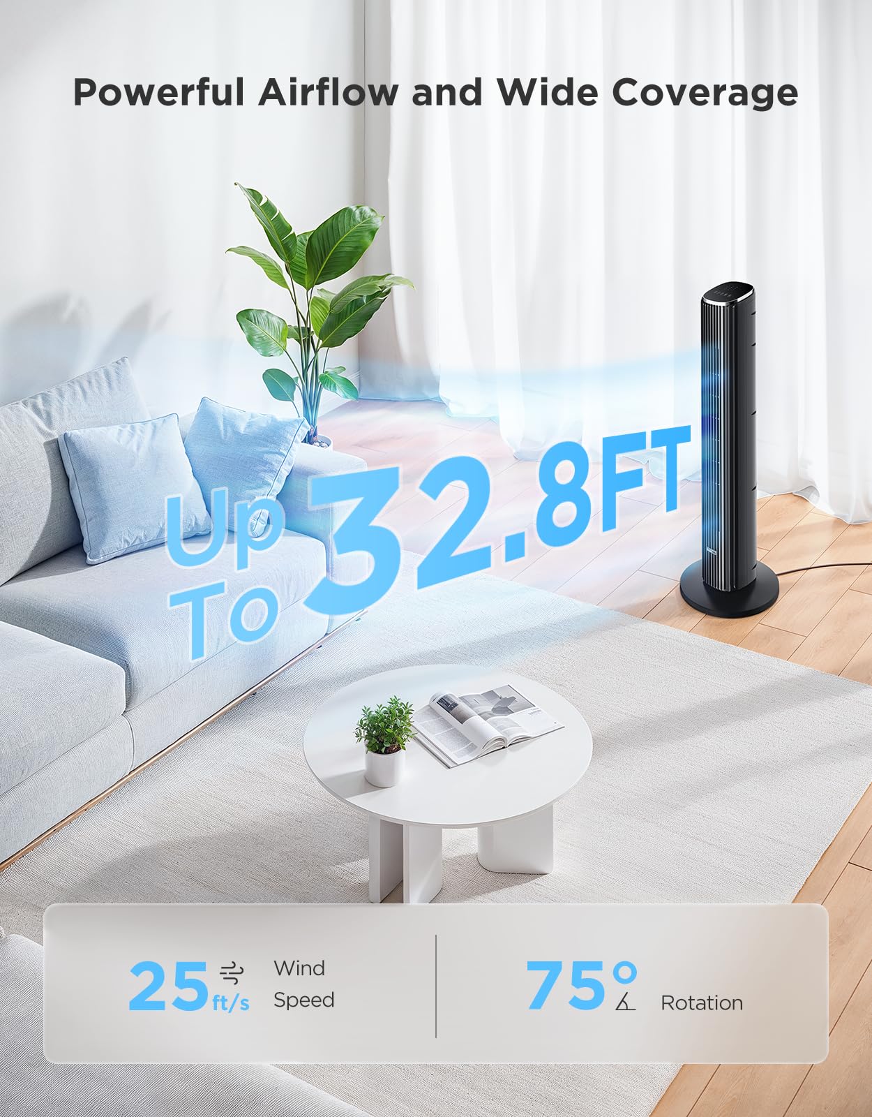 GoveeLife Black Tower Fan for Bedroom, 36" Smart Floor Fan with App/Voice Control, Temperature Sensor, 5 Modes 8 Speeds(25ft/s), 29dB Quiet Oscillating Fan for Office, 24H Timer, Auto Cooling 🍁 All In One Marketplace Canada
