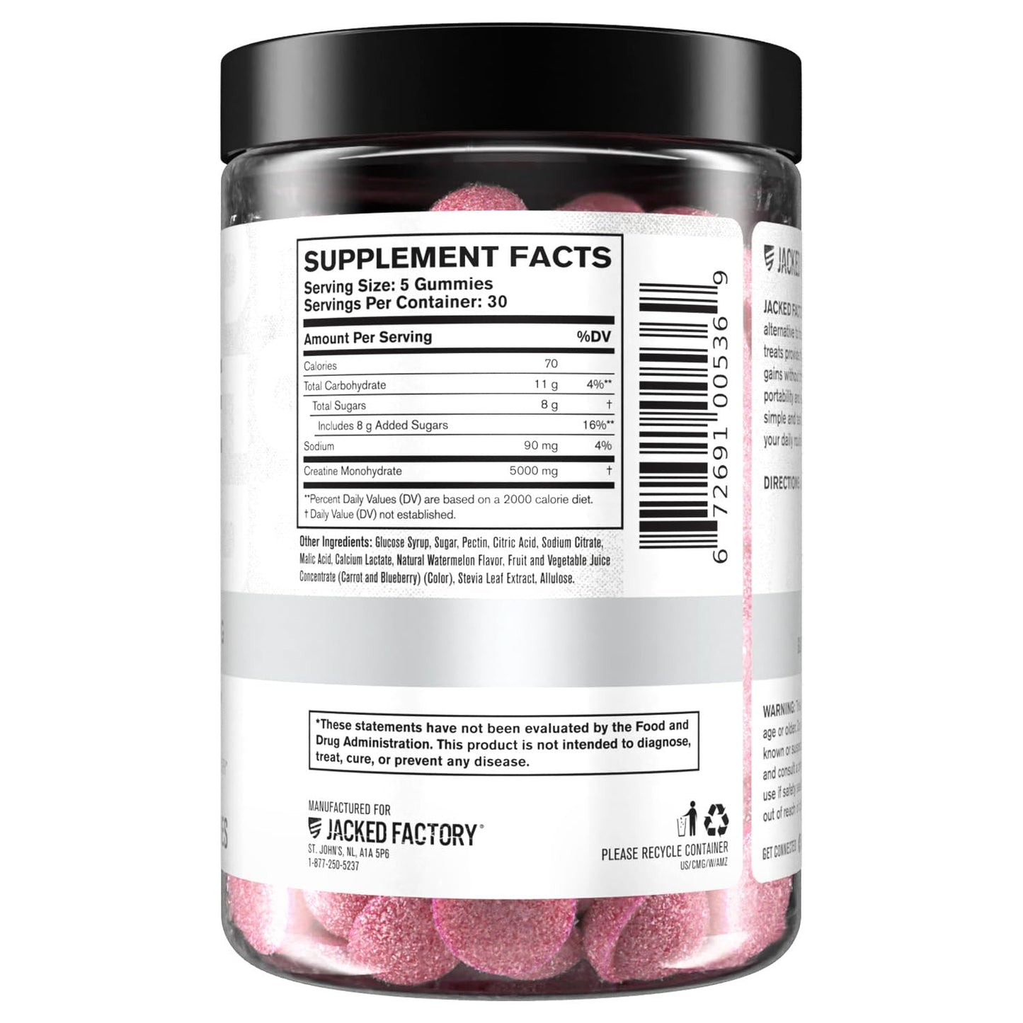 Jacked Factory Creatine Gummies 5g Daily Dose (1g per Gummy) - Creatine Monohydrate Gummy for Men and Women, Vegan-Friendly, Travel-Friendly, Third-Party Tested - 150 Gummies, Watermelon 🍁 All In One Marketplace Canada