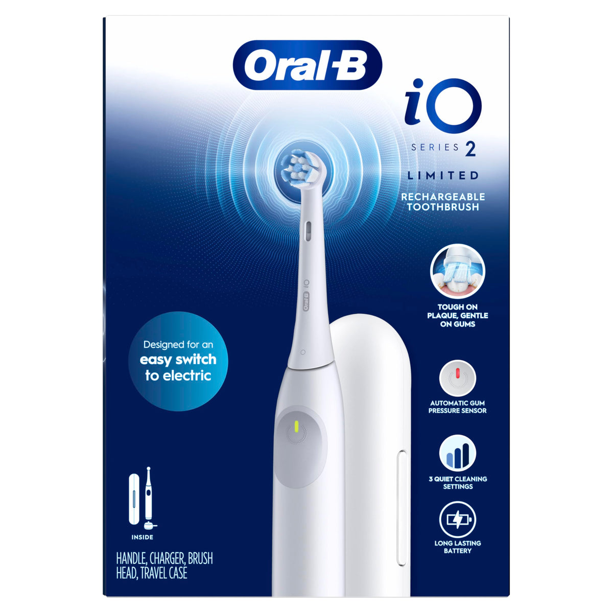 Oral-B iO2 Electric Toothbrush, for an Easy Switch to Electric, Pure White, Rechargeable Electric Toothbrushes, iO Series 2 Limited with 1 Power Toothbrush, 1 Brush Head, and 1 Travel Case 🍁 All In One Marketplace Canada