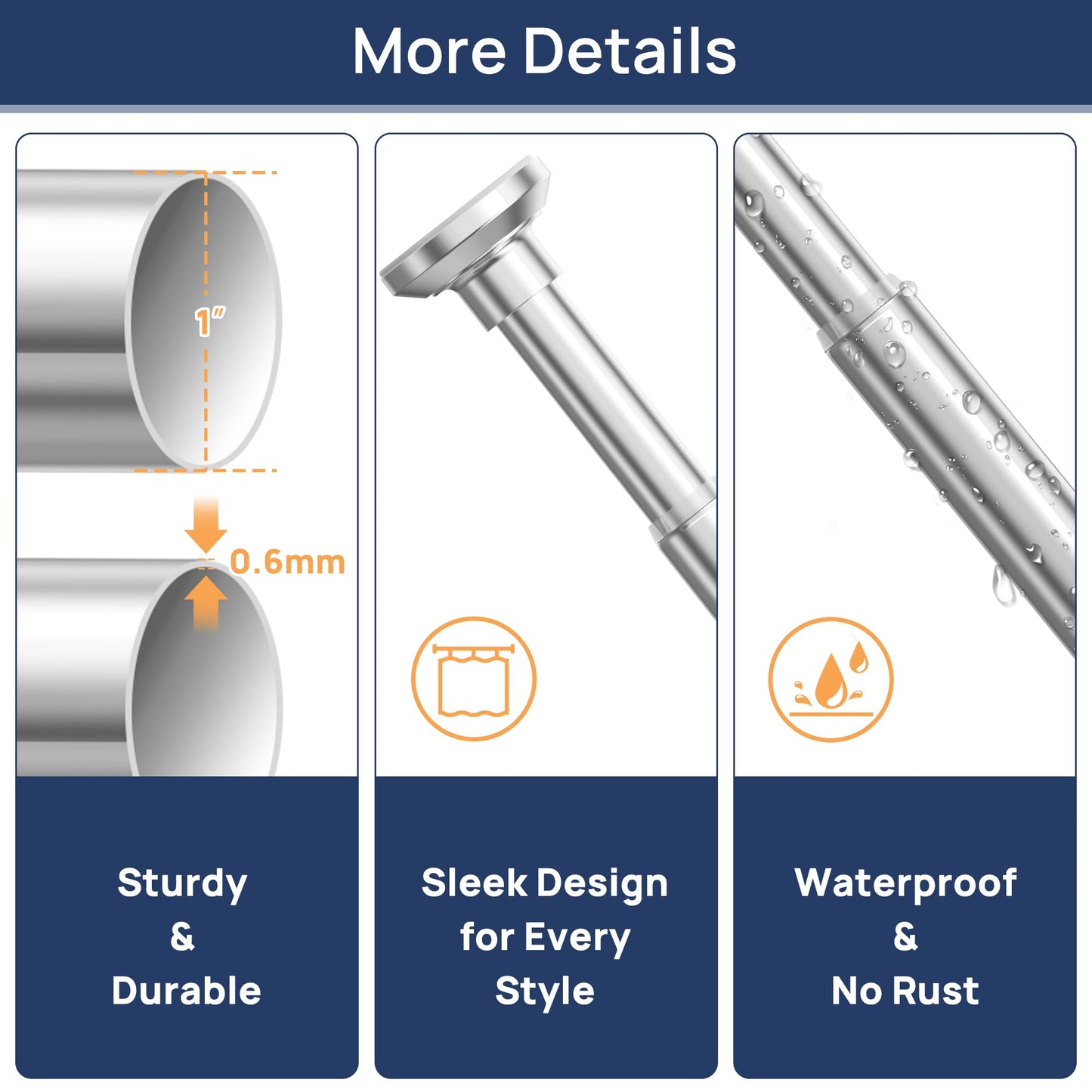 Shower Curtain Rod 30 to 76 Inches, 1 Inch Adjustable Spring Tension Stainless Steel Shower Rod No Drill for Bathroom, Closet, Window, Room Divider, Never Rust, Non Slip, Chrome 🍁 All In One Marketplace Canada