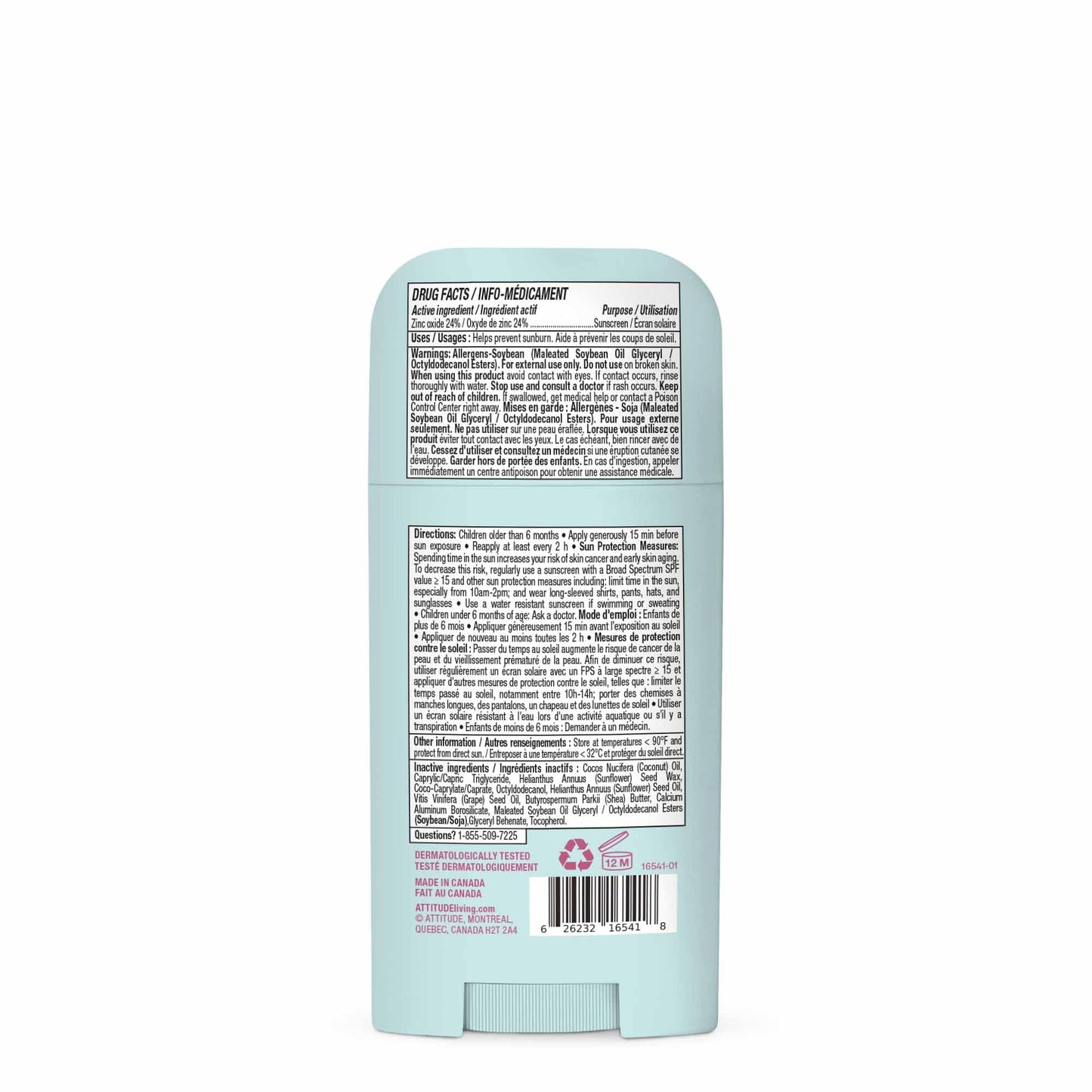 ATTITUDE Baby Mineral Sunscreen Stick SPF 50, Broad Spectrum Zinc Oxide, EWG Verified, Non-Nano, Mess-Free Stick for Face & Body, Lightweight Non-Greasy, Vegan, Unscented, 60 grams 🍁 All In One Marketplace Canada