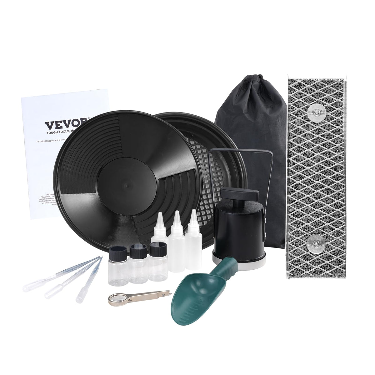 VEVOR Gold Panning Kit with Mini Sluice Box, 12" Aluminum Gold Mining Equipment, 16 PCS Golds Prospecting Kit with Golden Pan, Classifier Screen, Separating Magnet, Drawstring Backpack and Accessories 🍁 All In One Marketplace Canada
