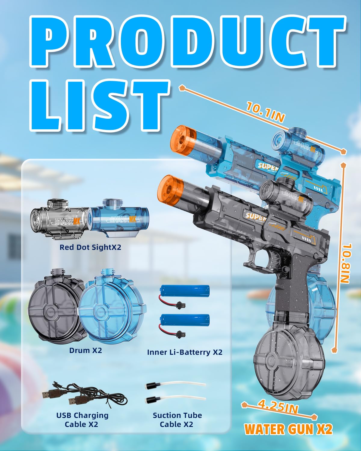 2PCS Electric Water Gun for Kids Adults,Auto Squirt Gun with Flashing Muzzle,26FT Range,Leak-Proof Rechargeable Water Blaster for Summer Pool Beach Water Fights 🍁 All In One Marketplace Canada