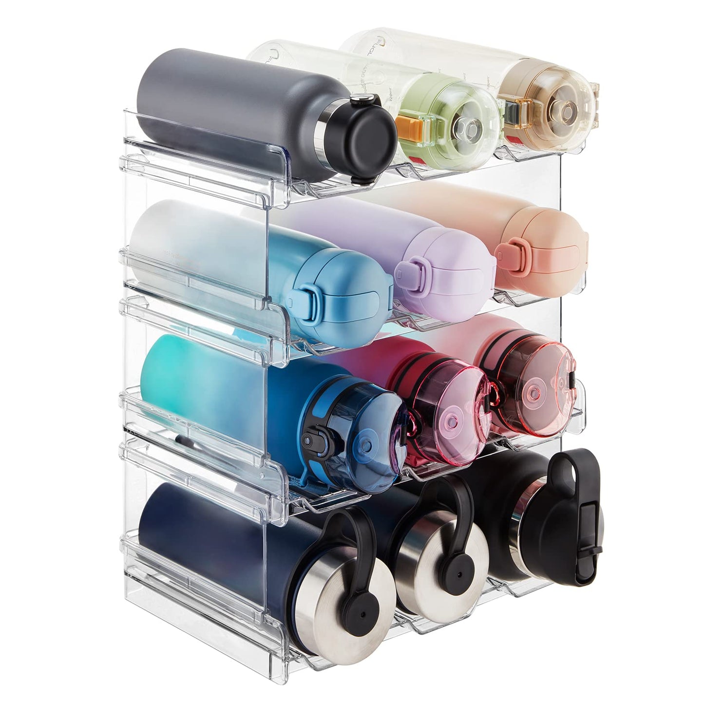 Lifewit Stackable Water Bottle Organizer for Cabinet, Freezer, Pantry - Plastic Cup Holder, Wine Racks for Kitchen Tabletop Storage, Cupboard, Office - Pack of 4, Each Rack Holds 3 Containers 🍁 All In One Marketplace Canada