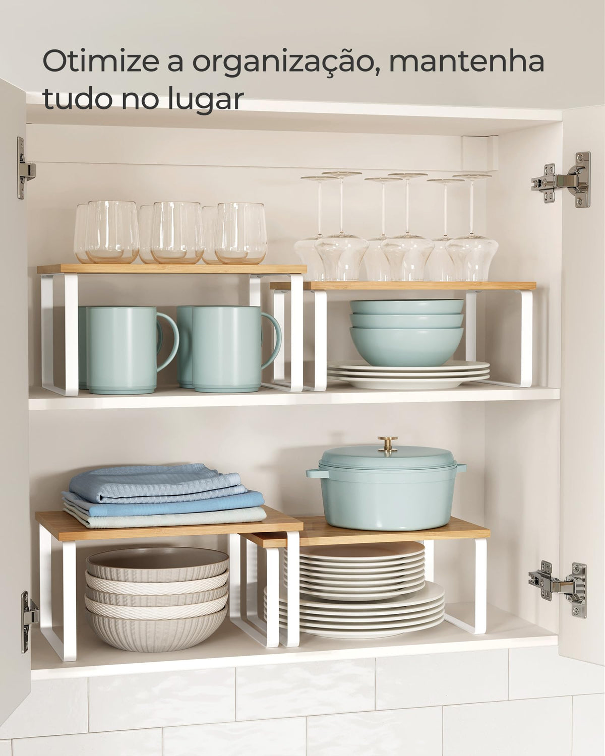 SONGMICS Cabinet Organizer Shelf, Set of 2 Kitchen Counter Shelves, Kitchen Storage, Spice Rack, Stackable, Expandable, Metal and Engineered Wood, Cloud White and Natural Beige UKCS02NW 🍁 All In One Marketplace Canada