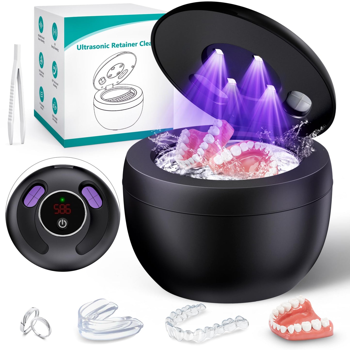 Upgraded Ultrasonic Retainer Cleaner Machine, 45kHz Ultrasonic Dentures Cleaner for Night Guards, Braces, Aligner, Toothbrush, Jewelry and More, 200ML Capacity, Black1 🍁 All In One Marketplace Canada