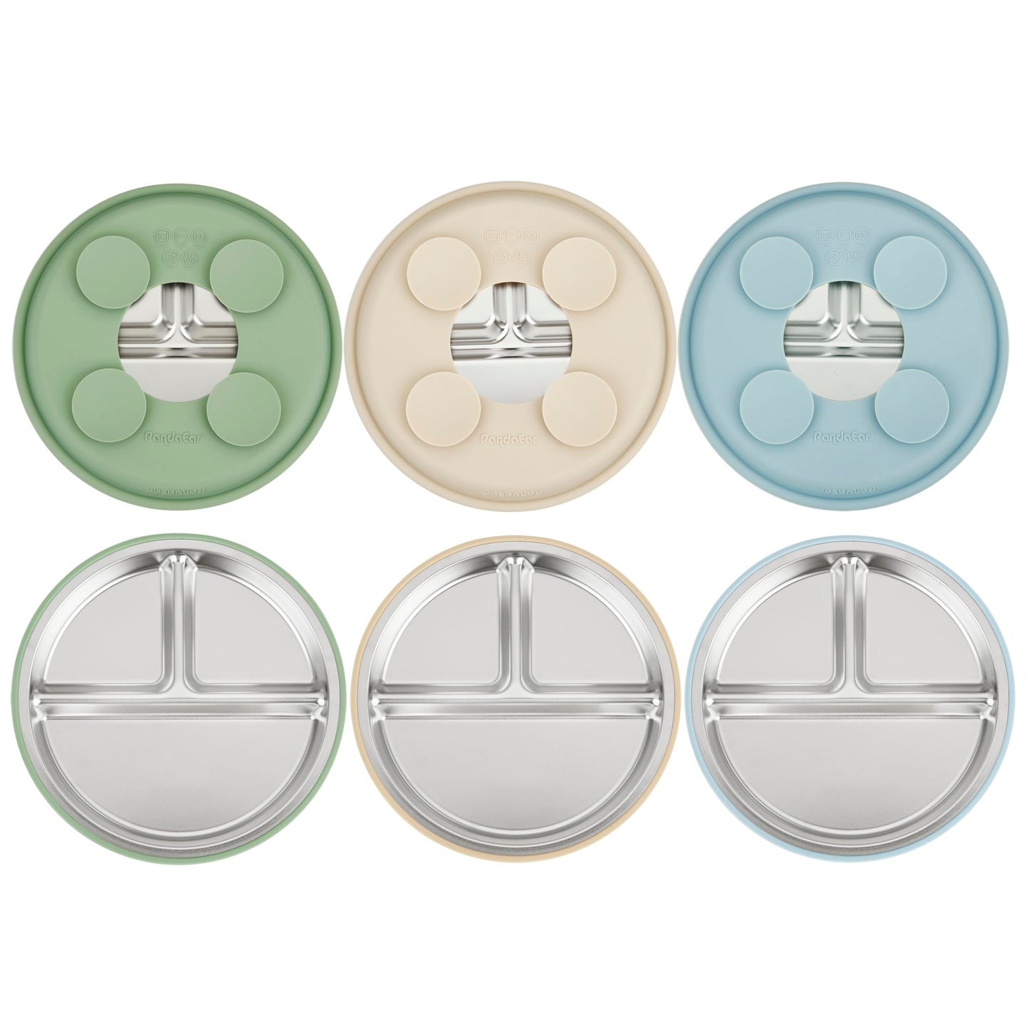 PandaEar 3 Pack Stainless Steel Baby Plates with Suction, Divided Toddler Plate for Baby Led Weaning Supplies, Non-Slip Suction Plates Baby Feeding Set, Dishwasher Safe (Blue/Green/Brown) 🍁 All In One Marketplace Canada