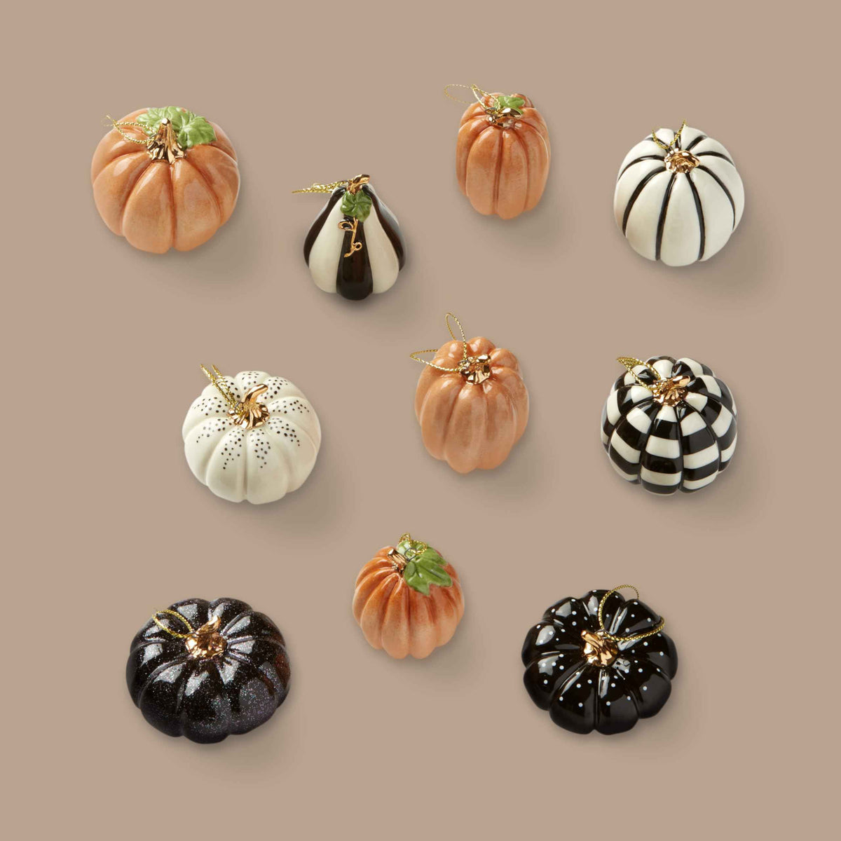 Lenox Pumpkin 10-Piece Mini Porcelain Halloween Hanging Ornament Set