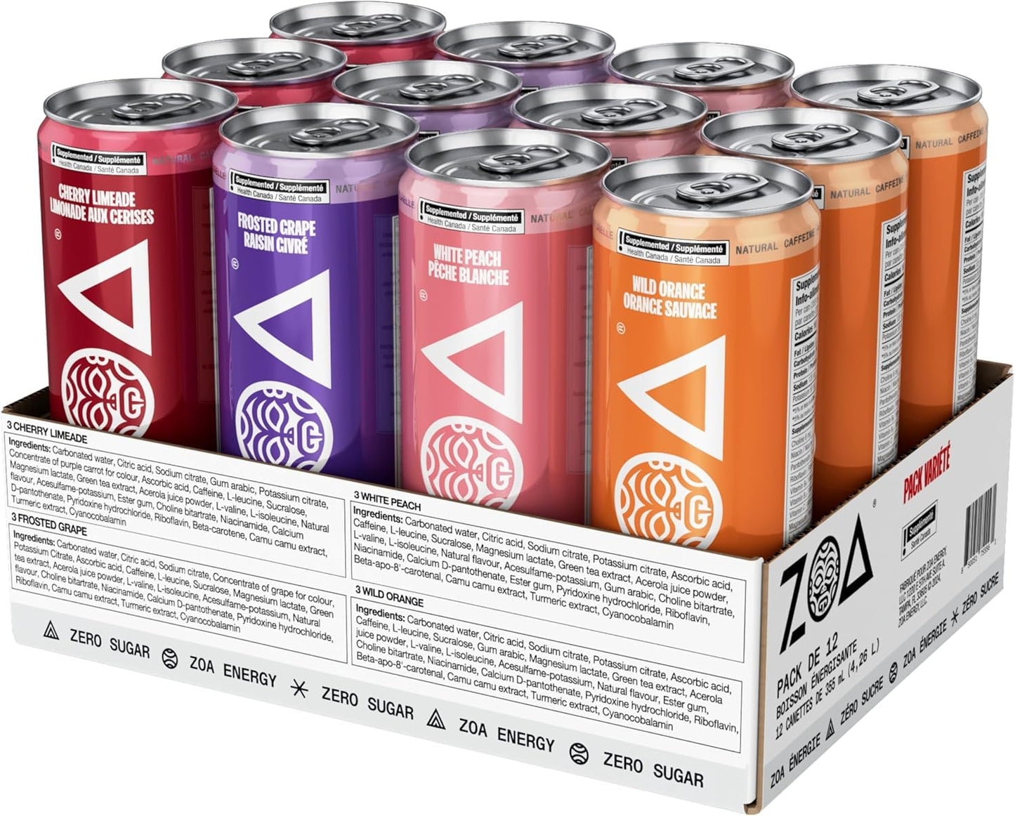 ZOA Sugar Free Energy Drinks, Variety Pack - 355ml (Pack of 12) 🍁 All In One Marketplace Canada