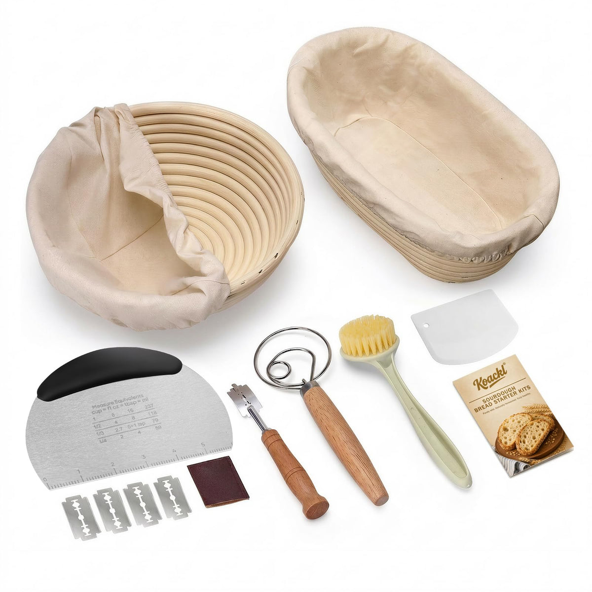 KOACKL Sourdough Bread Starter Kits, Banneton Sourdough Bread Making Tools Kit, Banneton Proofing Basket Making Bread Basket Baking for Baking Dough with Rising Pattern (Round and Oval) 🍁 All In One Marketplace Canada