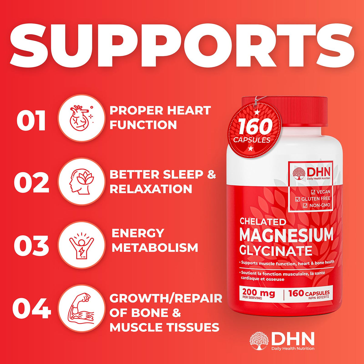 Magnesium Glycinate/Bisglycinate | Supports Sleep, Relaxation, Energy Metabolism & Muscle Function | Chelated | 200mg Elemental Magnesium | Stomach Friendly | Canadian Made, Quality Assured 🍁 All In One Marketplace Canada