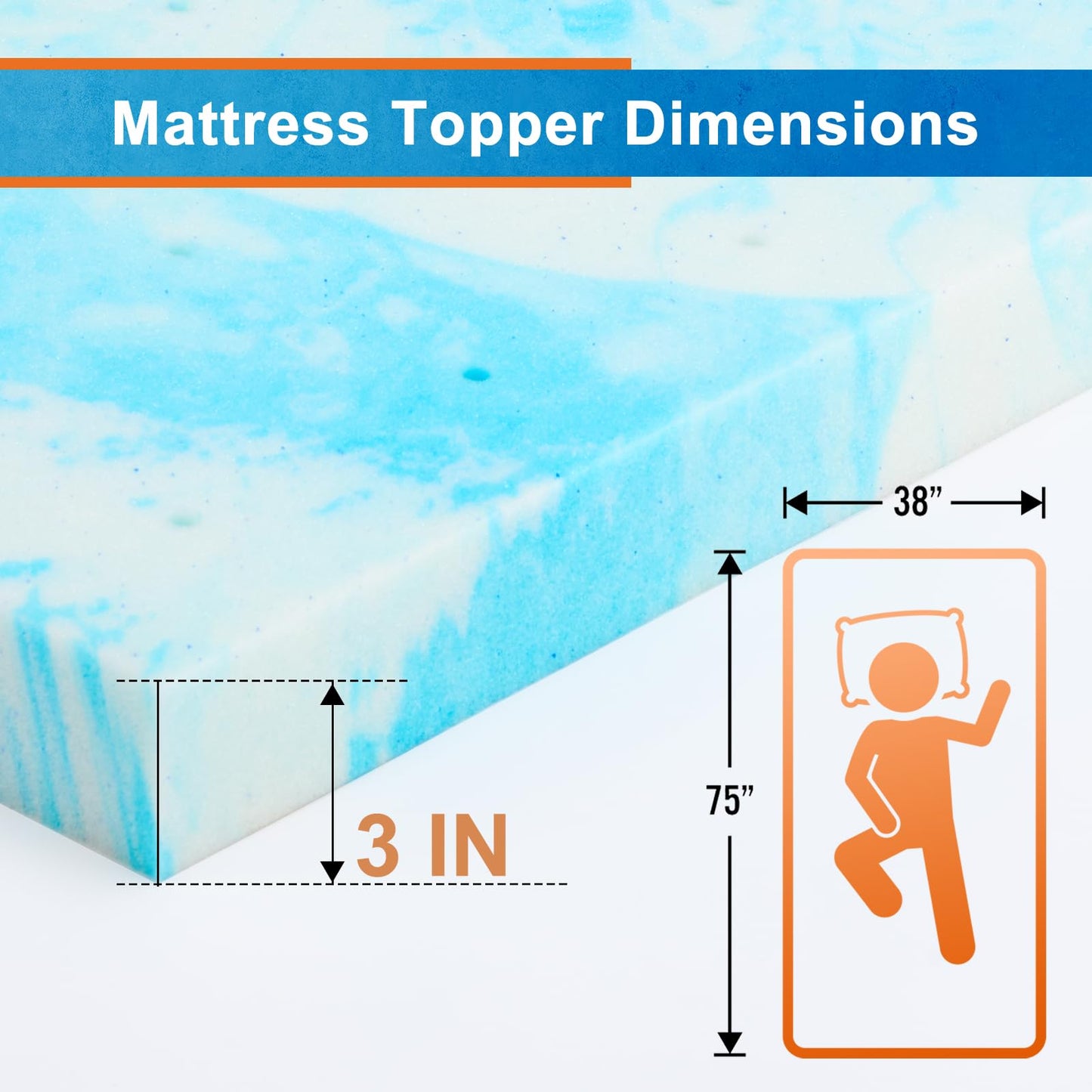 Sweetcrispy 3 Inch Twin Memory Foam Mattress Topper, Blue 🍁 All In One Marketplace Canada