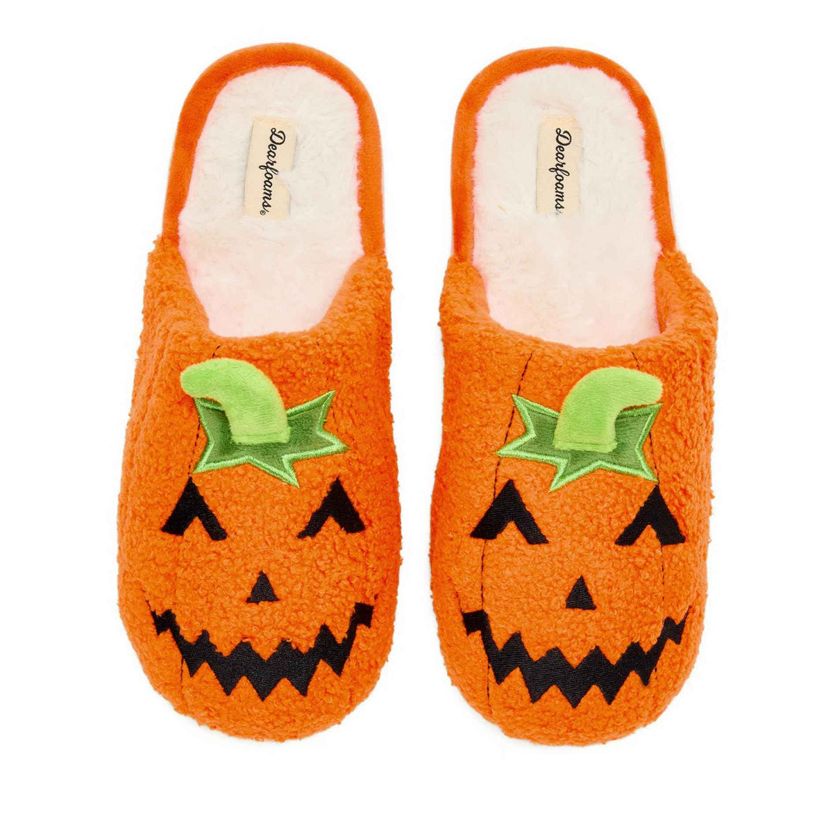 Dearfoams Unisex-Adult Spooky Fuzzy Halloween Pumpkin Jack O Lantern Slipper, Jack O Lantern, 11-12 Women/9-10 Men