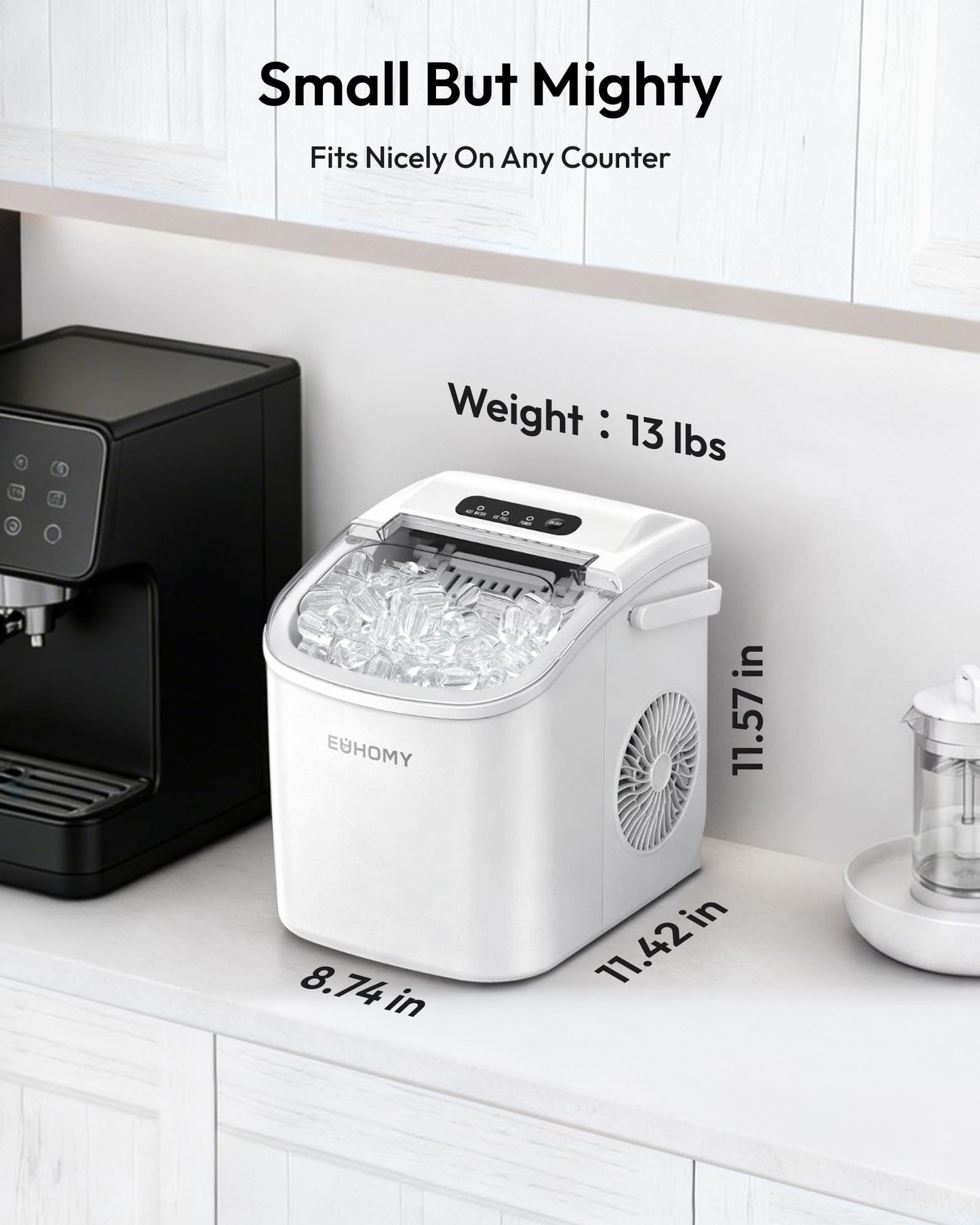 EUHOMY Countertop Ice Maker Machine with Handle, 26lbs Per Day, 9 Ice Cubes Ready in 6 Mins, Auto-Cleaning Portable Ice Maker with Basket and Scoop, for Home/Kitchen/Camping/RV (White) 🍁 All In One Marketplace Canada