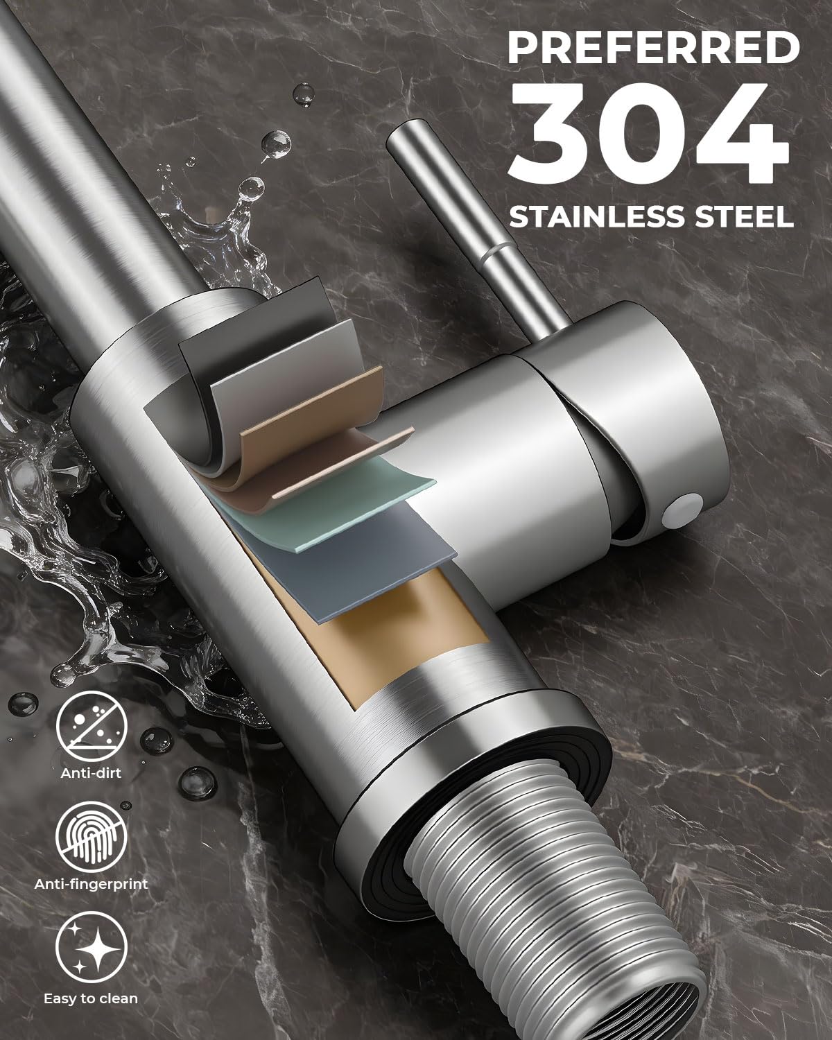 WEWE Pull-Down Kitchen Faucet with Sprayer 3 Modes, High Arc Stainless Steel with Brushed Nickel Finish, for 1 or 3 Hole Kitchen Sinks for Pot Filler, Farmhouse Bar Laundry 🍁 All In One Marketplace Canada