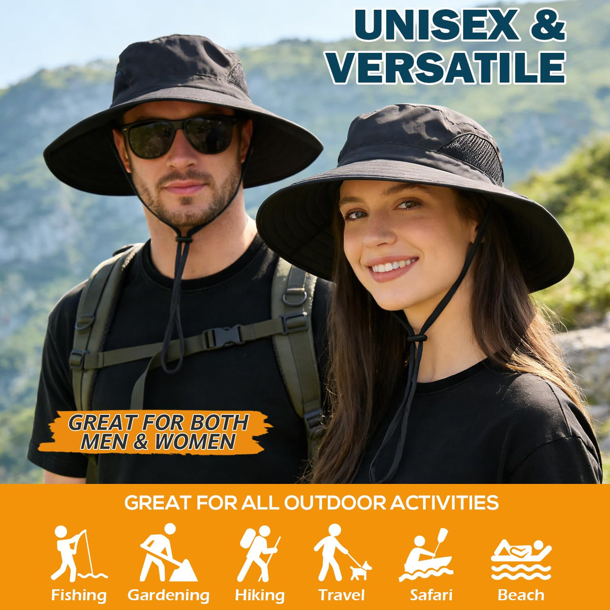 EINSKEY Sun Hat for Men/Women, Waterproof Wide Brim Bucket Hat UV Protection Boonie Hat for Fishing Hiking Garden Beach Black 🍁 All In One Marketplace Canada