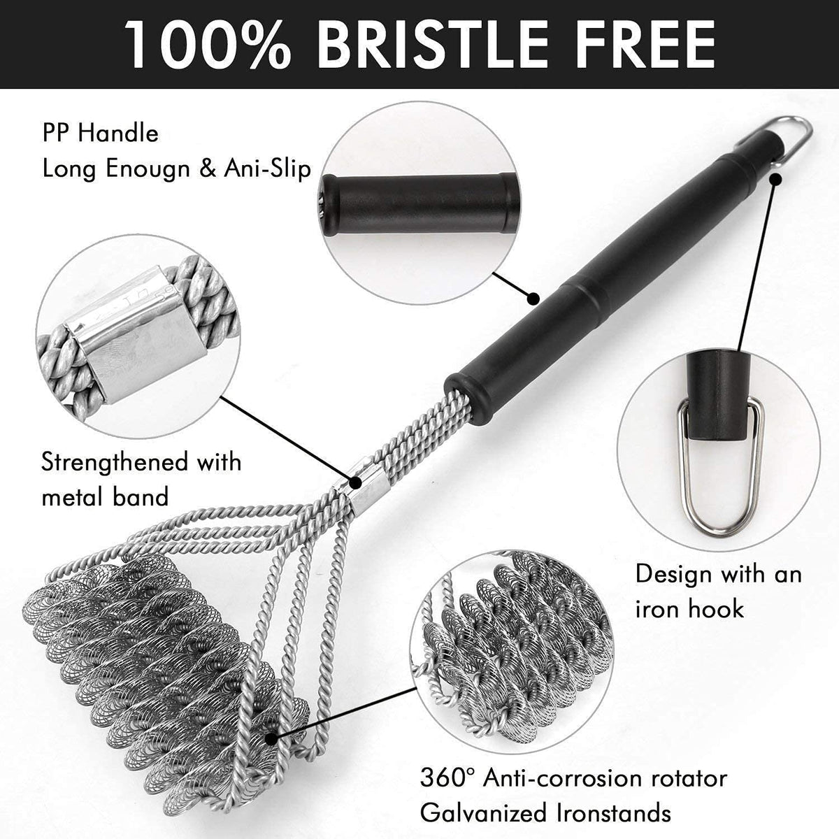 2 Pack BBQ Grill Brush, 18 inch BBQ Accessories, BBQ Cleaning Brush Safe Bristle Free BBQ Brush,100% Rust-Proof Stainless Steel- BBQ Grill Cleaner for Gas, Charcoal, Smoker, Porcelain, Infrared Grill 🍁 All In One Marketplace Canada
