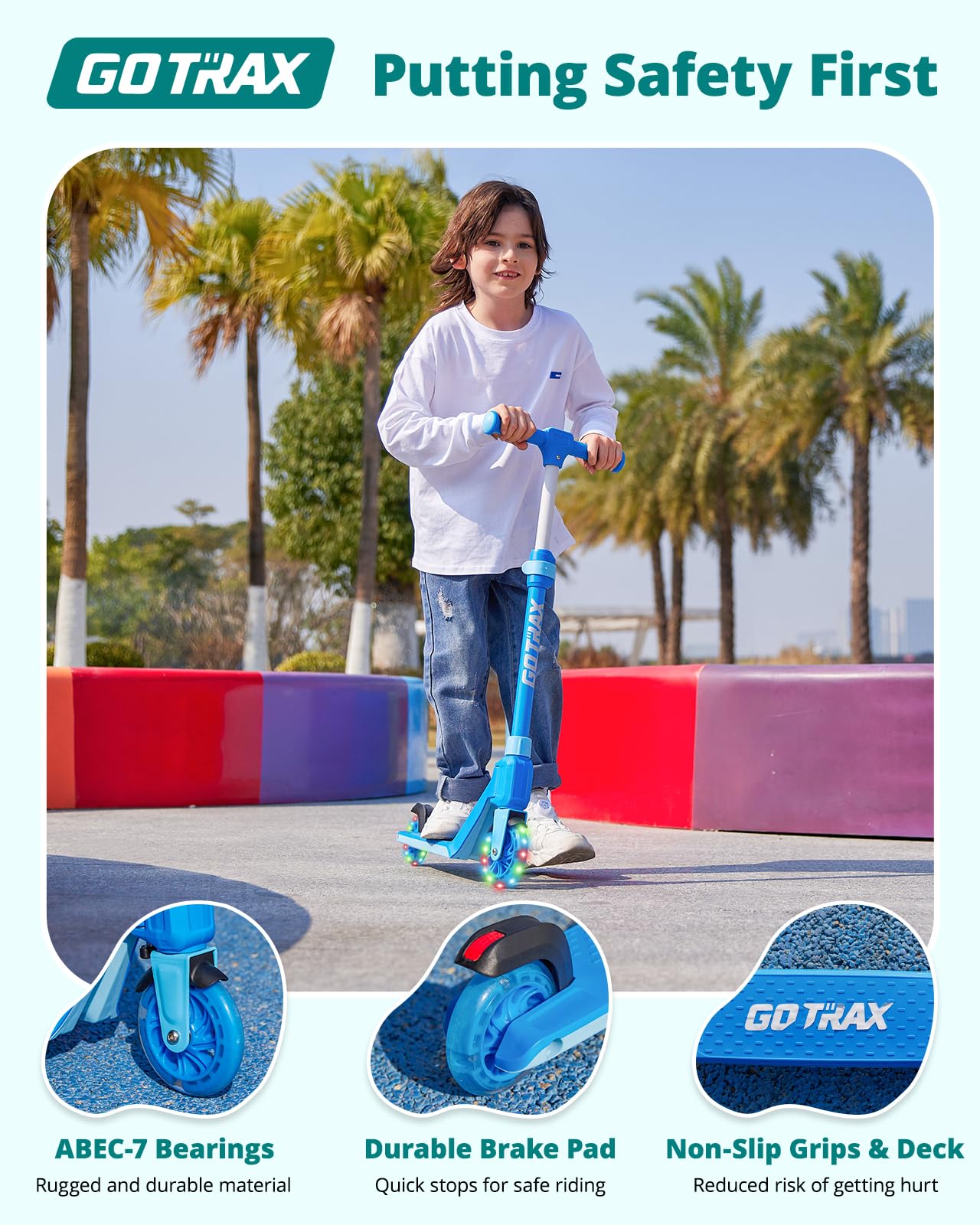 Gotrax K03 Kick Scooter for Kids, 5" LED Lighted Wheels and Adjustable Handlebars, Lightweight Design and Anti-Slip Deck, Max Load 110 Lbs, Kids Scooter for Boys & Girls Ages 3+, Blue 🍁 All In One Marketplace Canada