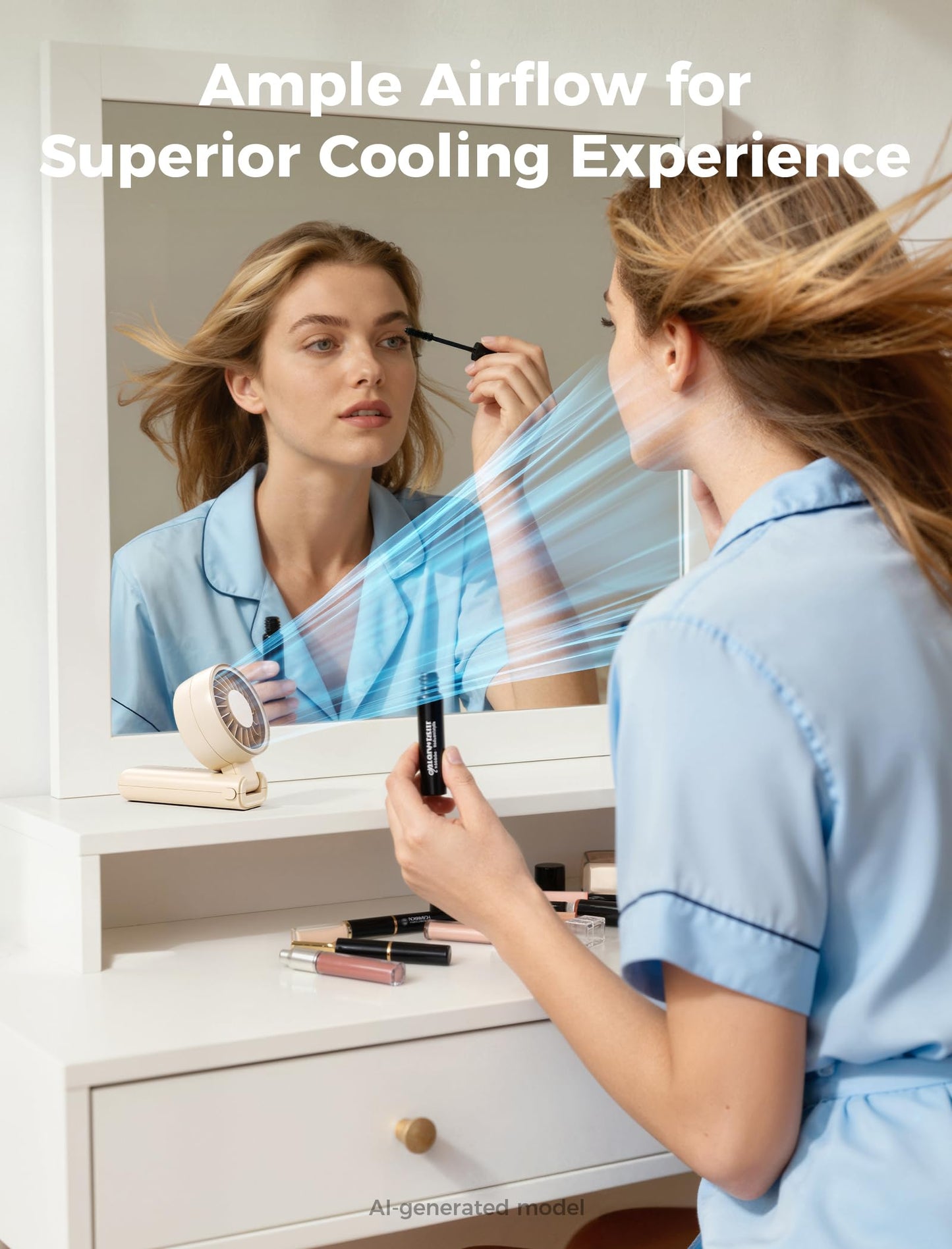 Aecooly Mighty Portable Hand Fan, 3 IN 1 USB Rechargeable Handheld Fan, [20H Max Cooling Time], 5-Speed Wind, LED Display, Mini Foldable Personal for Travle, Summer, Gifts for Women-Beige 🍁 All In One Marketplace Canada