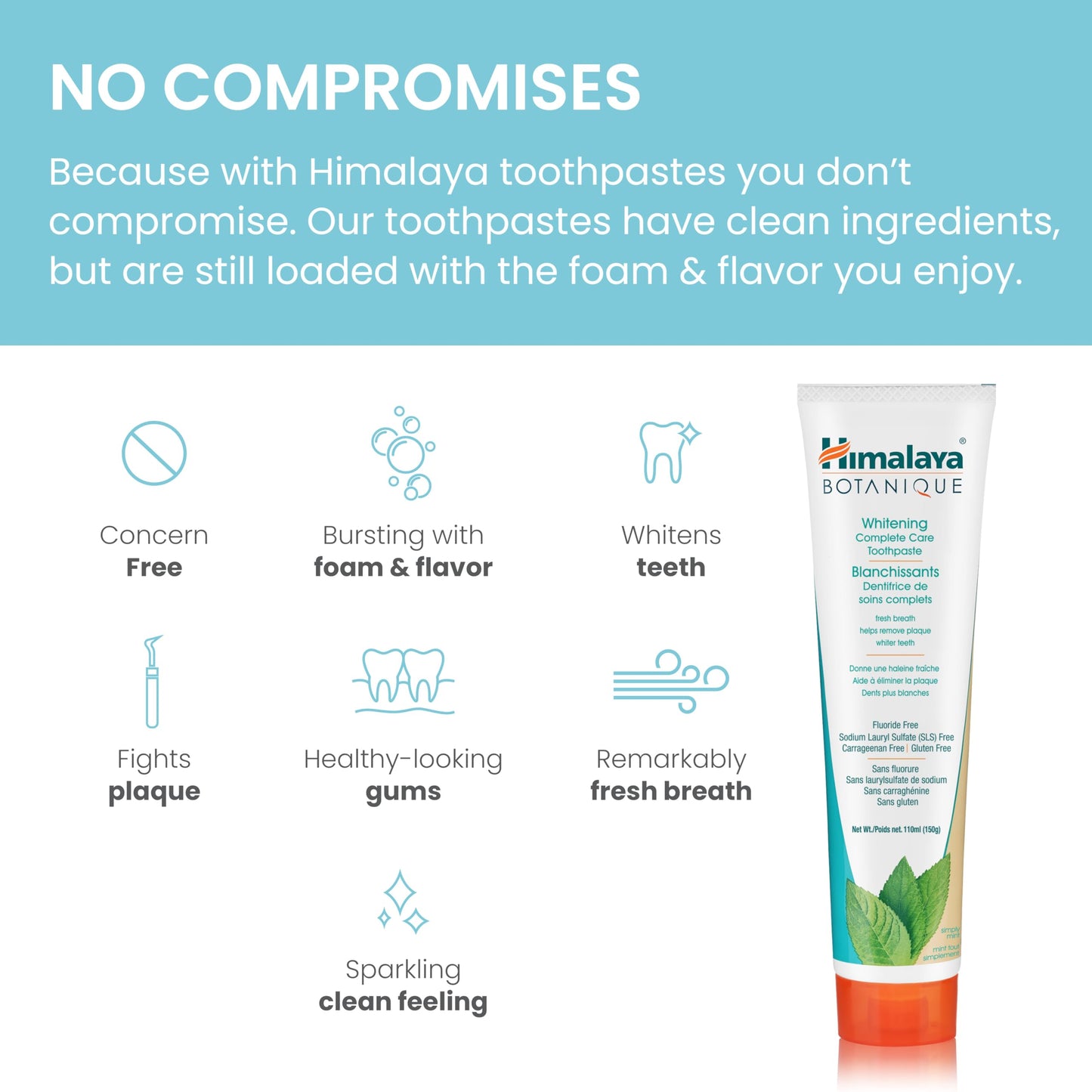 Himalaya Botanique Complete Care Whitening Toothpaste, Simply Mint, Natural, Fluoride-Free, SLS Free, Carrageenan Free & Gluten Free, Vegan, 150 g (5.29 oz), 4 Pack 🍁 All In One Marketplace Canada