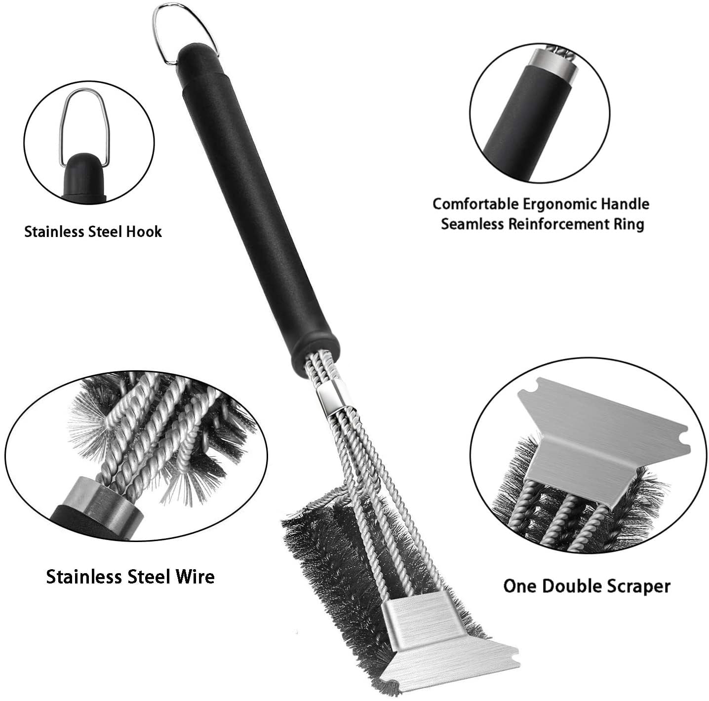 2 Pack BBQ Grill Brush, 18 inch BBQ Accessories, BBQ Cleaning Brush Safe Bristle Free BBQ Brush,100% Rust-Proof Stainless Steel- BBQ Grill Cleaner for Gas, Charcoal, Smoker, Porcelain, Infrared Grill 🍁 All In One Marketplace Canada