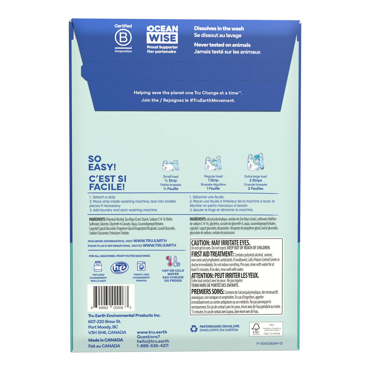 Tru Earth Compact Dry Laundry Detergent Sheets, Unscented - Up to 128 Loads (64 Sheets) - Paraben-Free - Original Eco-Strip Liquidless Laundry Detergent, Travel Laundry Sheets 🍁 All In One Marketplace Canada