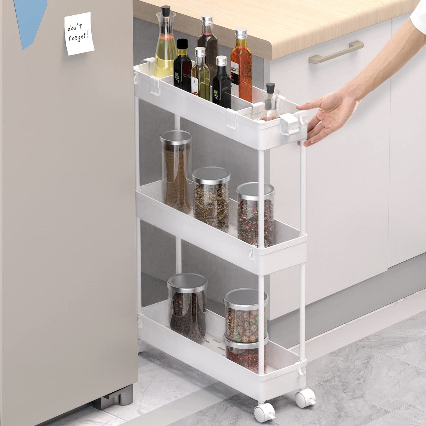 SPACELEAD Slim Storage Cart,3 Tier Bathroom Rolling Utility Cart Storage Organizer Slide Out Cart, Mobile Shelving Unit Organizer Trolley for Office Bathroom Kitchen Laundry Room Narrow Places, White 🍁 All In One Marketplace Canada