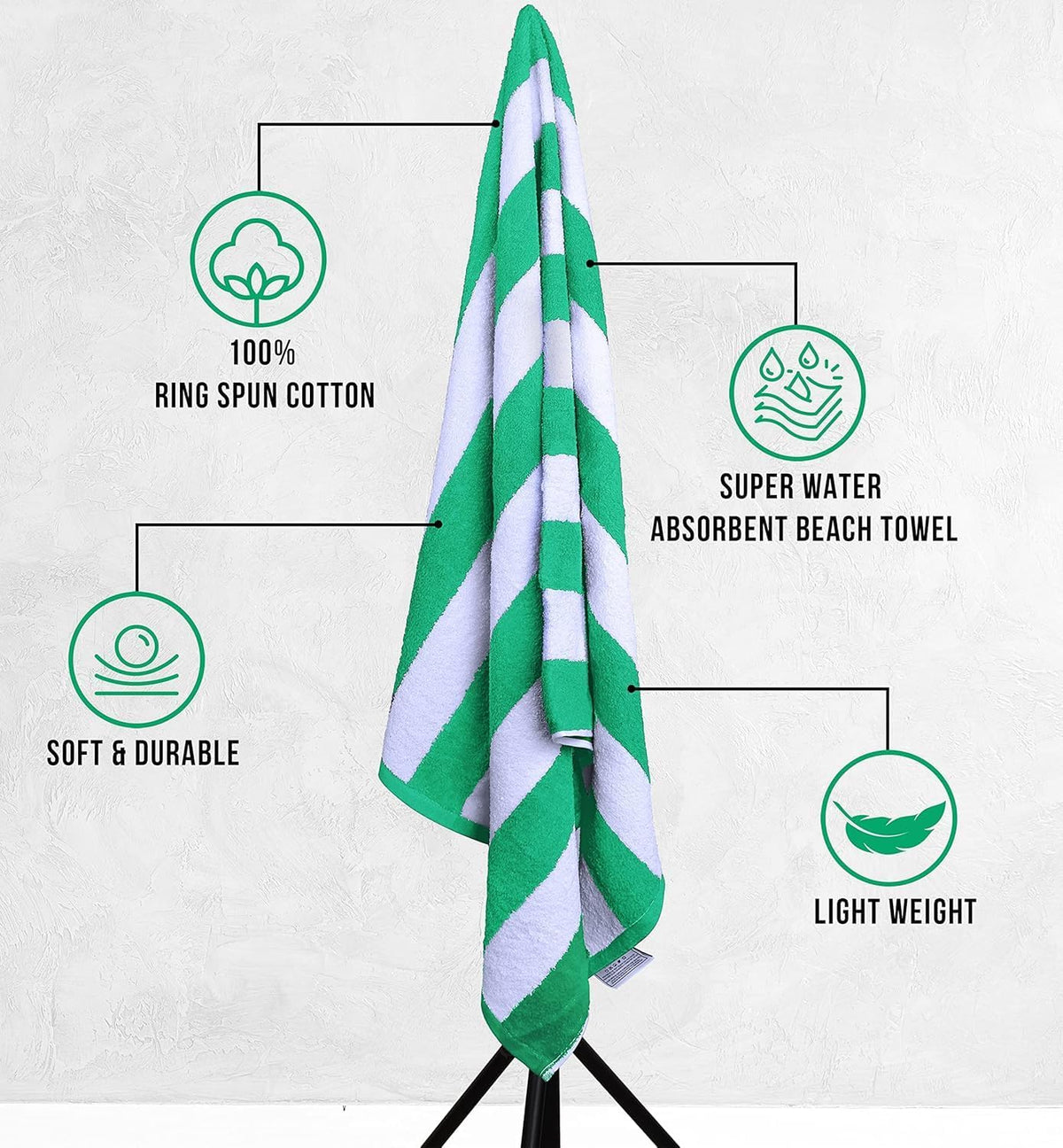 Utopia Towels 4 Pack Cabana Stripe Beach Towels (30x60 inches) - 100% Ring Spun Cotton Large Pool Towels, Soft and Quick Dry Swim Towels (Blue,Grey,Red,Green) 🍁 All In One Marketplace Canada