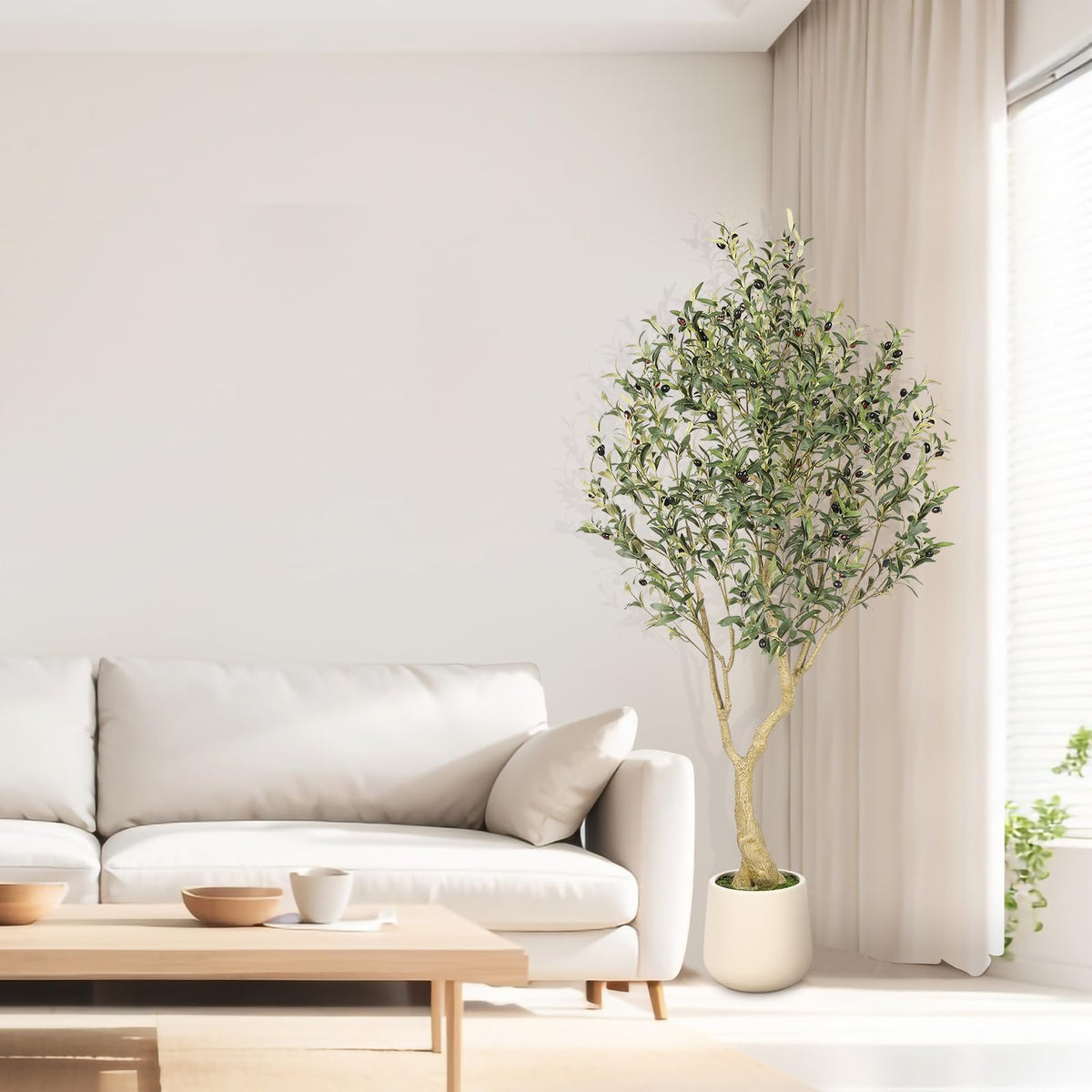 Realead 6ft Artificial Olive Tree with Tall Exquisite Planter - Realistic Faux Olive Tree with Thick Trunk and Lifelike Fruits - Large Fake Olive Tree for Home Office Decor 🍁 All In One Marketplace Canada